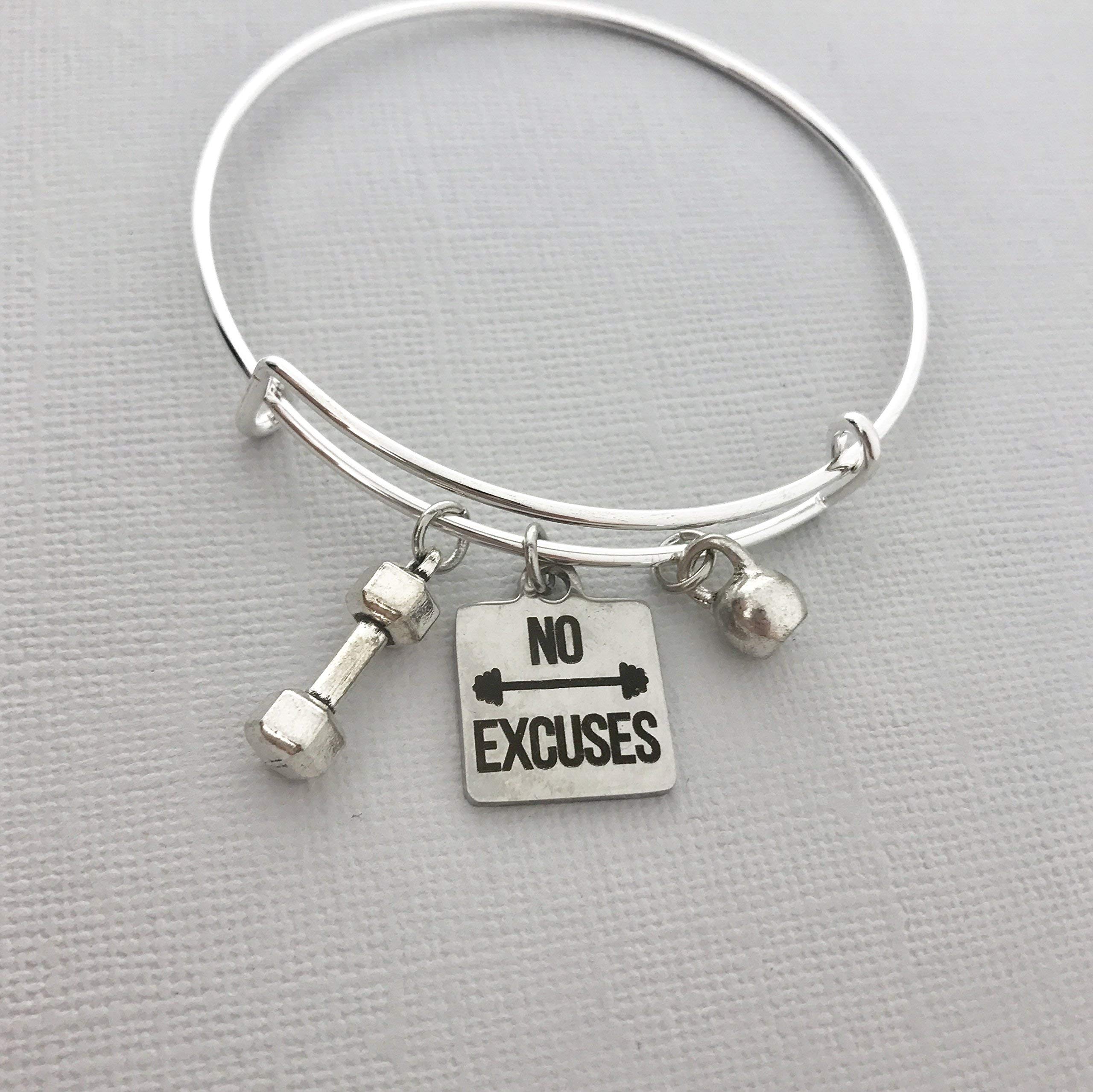No Excuses Workout Jewelry - Adjustable Dumbbell Charm Bracelet for Weight Lifting & Fitness | Gym, Yoga & Running Accessory