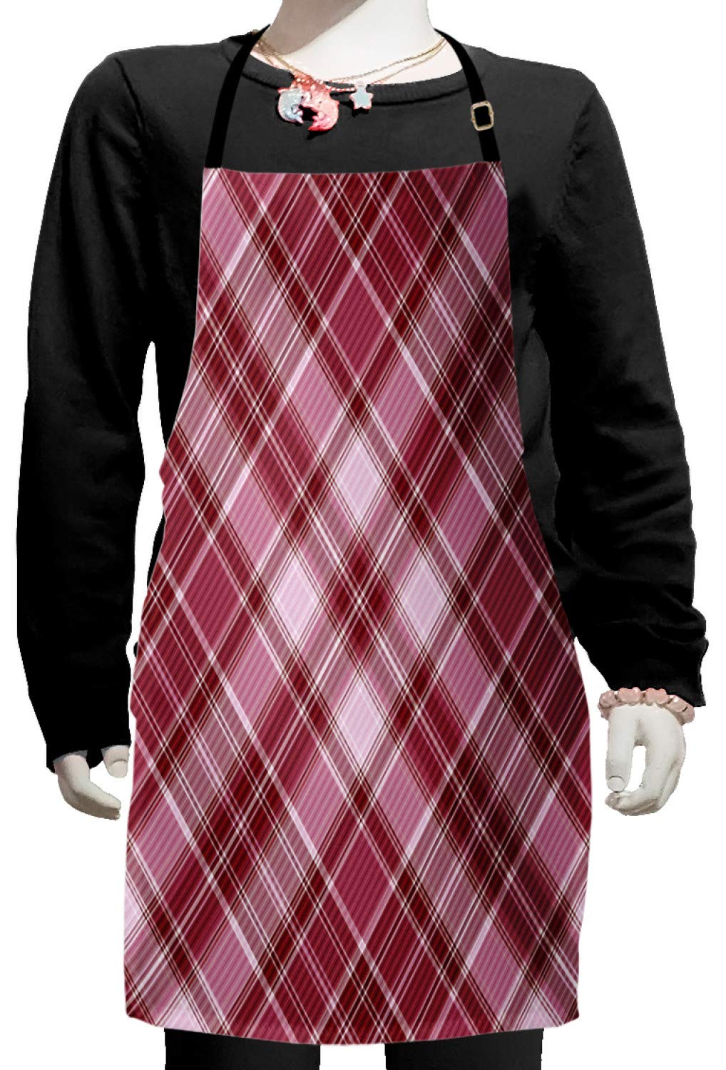 Ambesonne Checkered Apron for Women - Adjustable Kitchen Apron with Diagonal Checkered Pattern in Rose Tones, Small Bib with Ties for Baking, Cooking, Painting & Crafting - Dried Rose White Home Chef Apron for Kitchen, BBQ & Pottery Studio