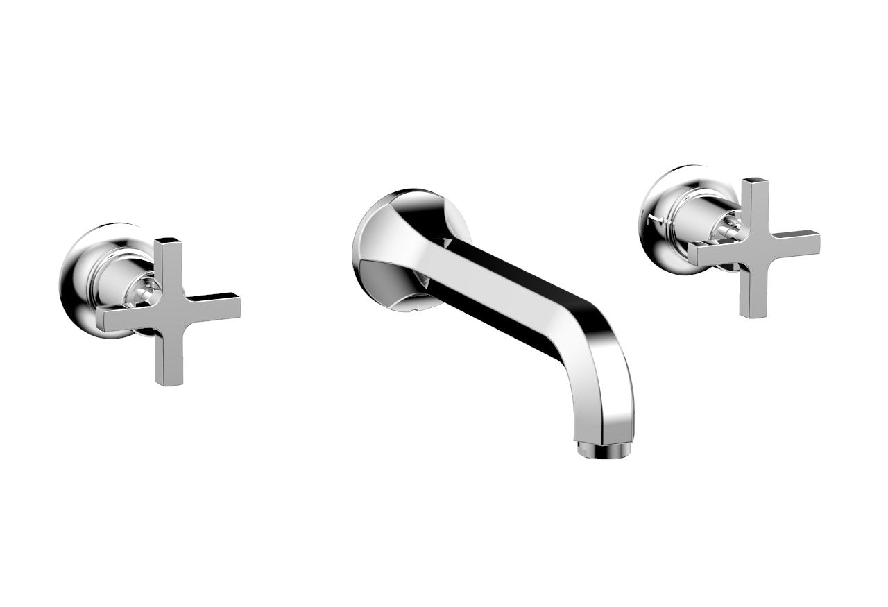 HEX MODERN Wall Mounted Lavatory Faucet Set with Cross Handles - Model 501 11 - Perfect for Bathroom Sink, Powder Room, and Guest Bath Installation