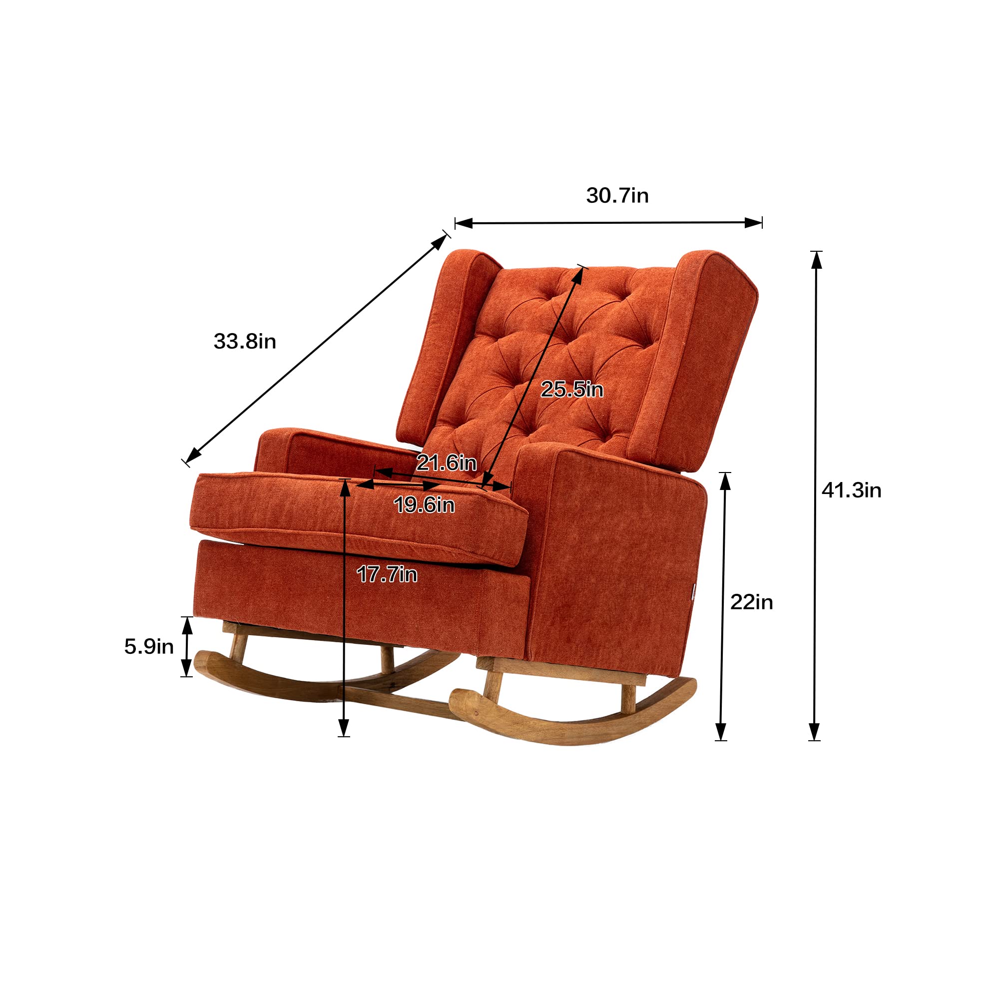 SSLine Upholstered Solid Wood Rocking Chair - Mid-Century Modern Comfortable Nursery Glider Rocker for Living Room, Bedroom & Office - Perfect for Relaxing, Nursing & Reading (Orange)