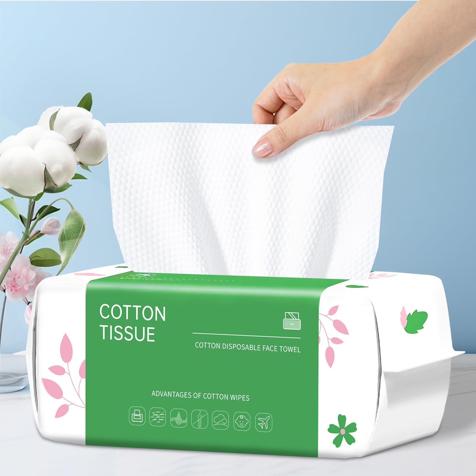 Biodegradable Disposable Face Towels - 100 Count Soft Cotton Dry Wipes for Gentle Facial Cleansing & Drying | Perfect for Travel, Gym, and Daily Skincare Routine