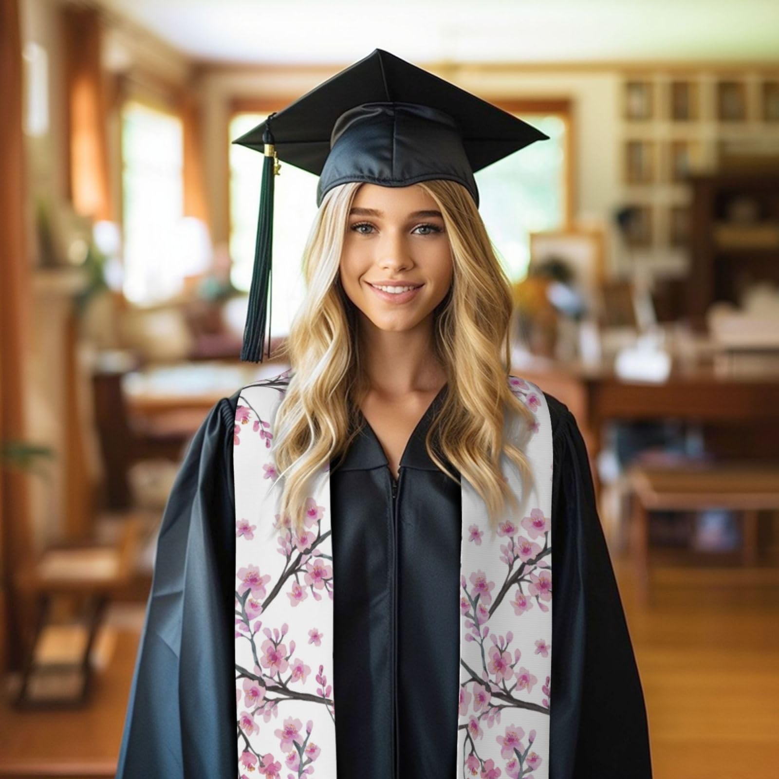 2024 Graduation Stole - Elegant Pink & White Cherry Blossom Design, 72 Inch Graduation Sash for Class of 2024, Perfect for Graduation Ceremonies, Photo Shoots & Keepsake Memories