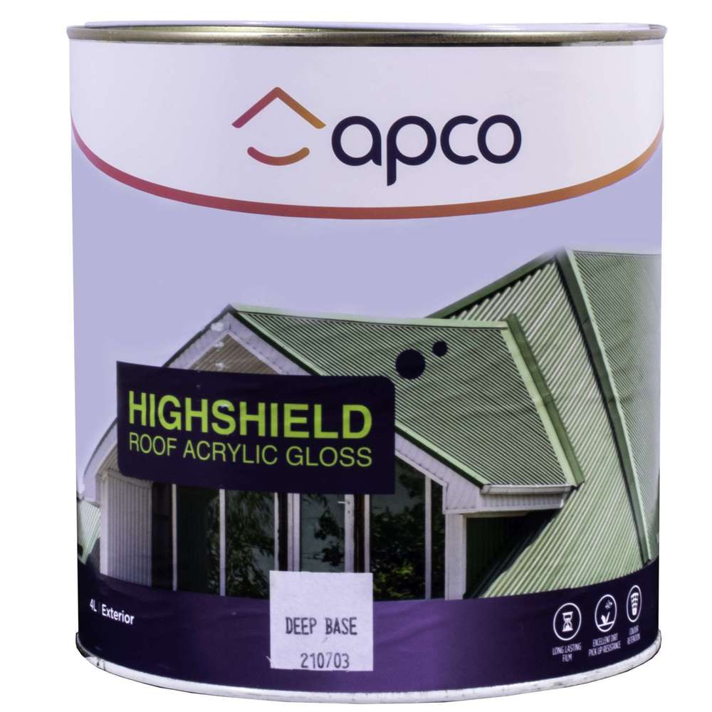 Apco Highshield Gloss Acrylic Roof Paint - 4L Deep Base for Waterproof Protection | Perfect for Home Exteriors, Sheds & Commercial Buildings