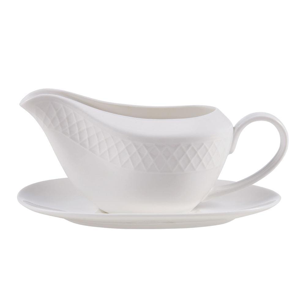 Premium White Ceramic Gravy Boat with Stand - Elegant Sauce Serving Dish for Thanksgiving, Christmas & Holiday Dinners - Perfect for Gravy, Syrup & Condiments