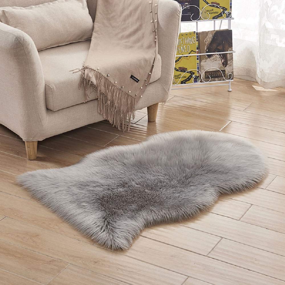 Soft Faux Sheepskin Chair Cover - Cozy Grey Fur Couch Cover & Area Rug for Living Room, Bedroom, Sofa - Warm Home Decor for Winter, Perfect for Relaxing by the Fireplace