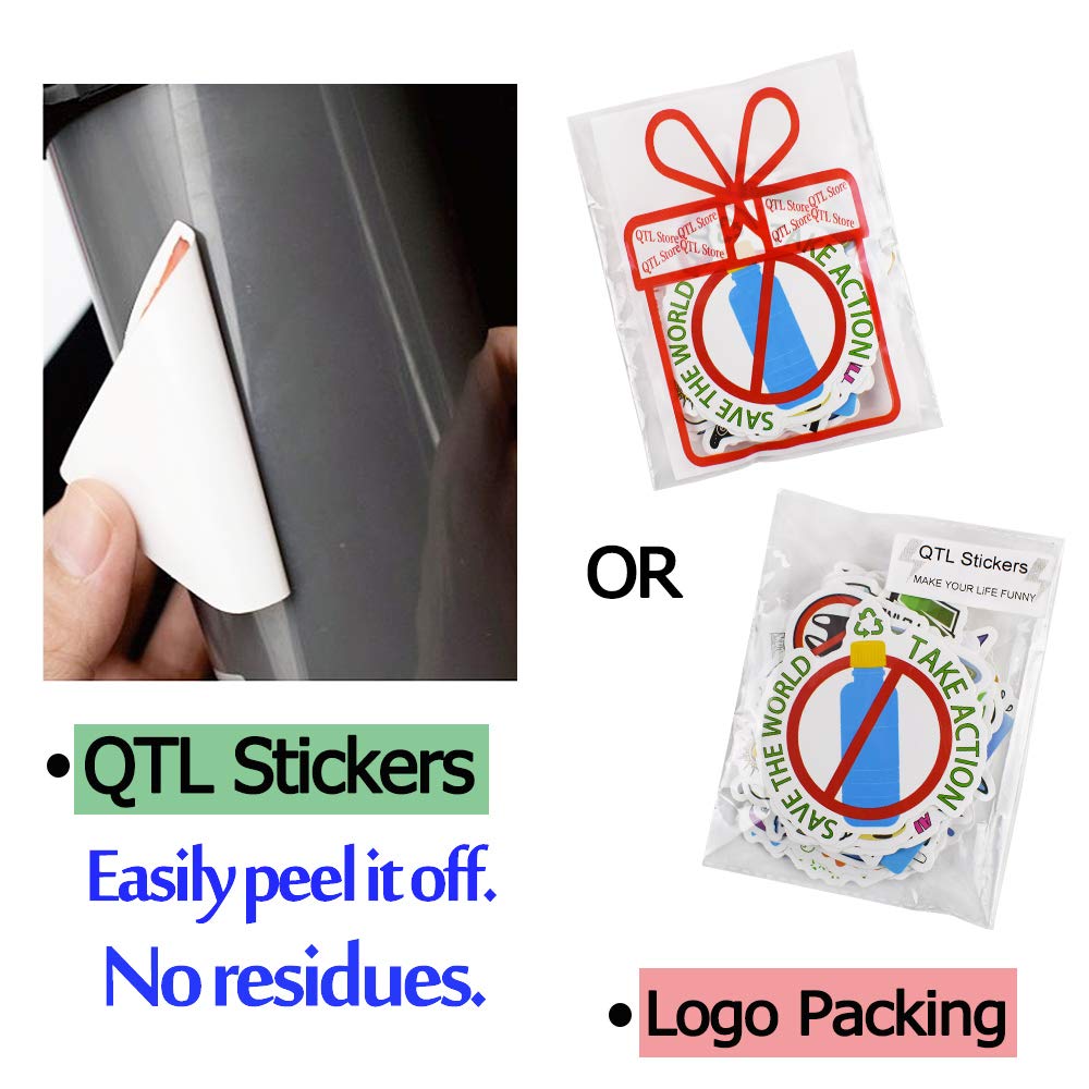 QTL Eco-Friendly Stickers for Kids & Teens - 50Pcs Waterproof Decals for Water Bottles, Laptops, Notebooks - Fun Environmental Stickers for Girls & Boys - Perfect for School, Home & Office Use