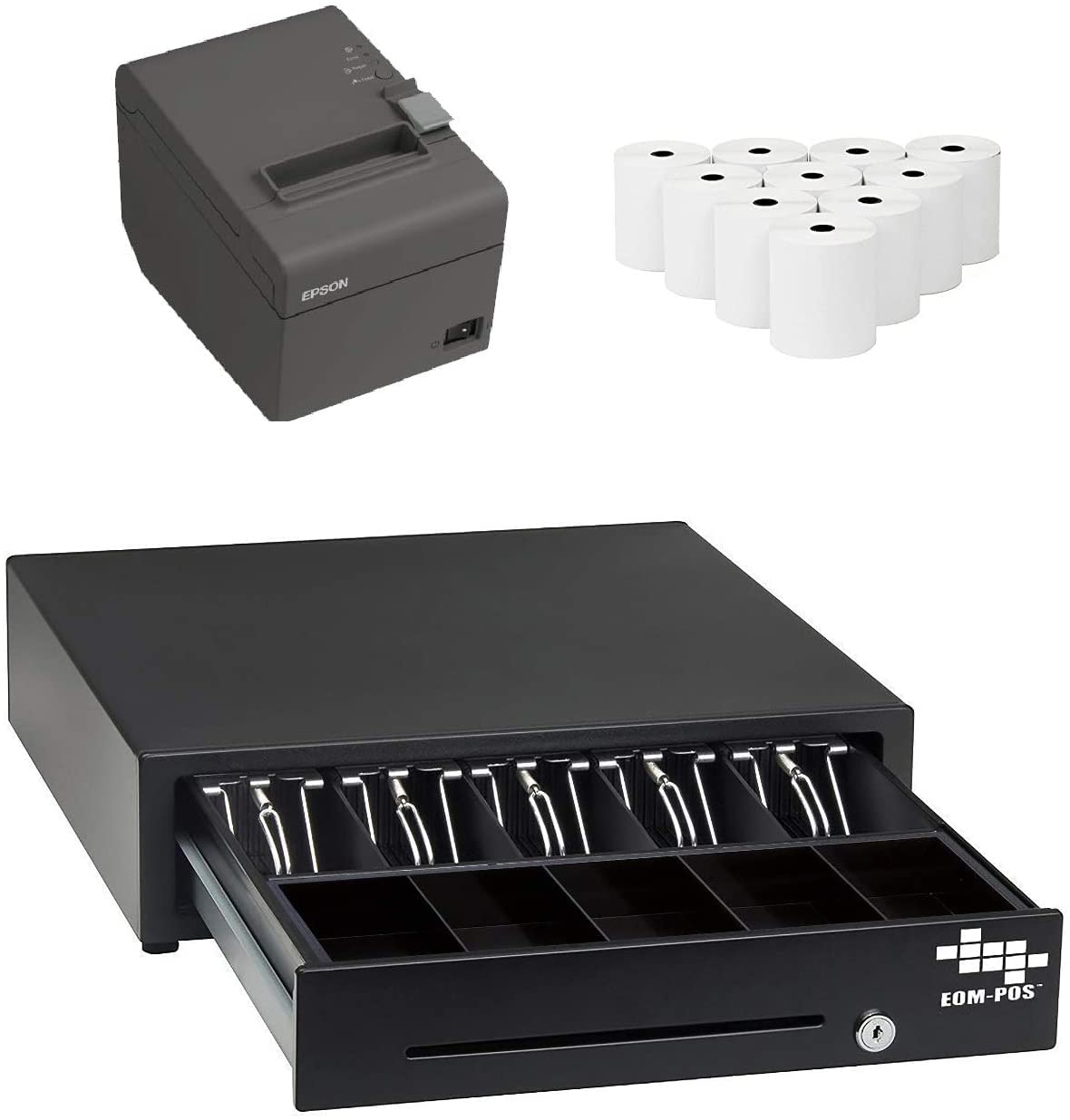 Square POS Hardware Bundle - Cash Drawer & Thermal Receipt Printer with 10 Rolls Thermal Paper for Retail Stores, Restaurants & Small Businesses