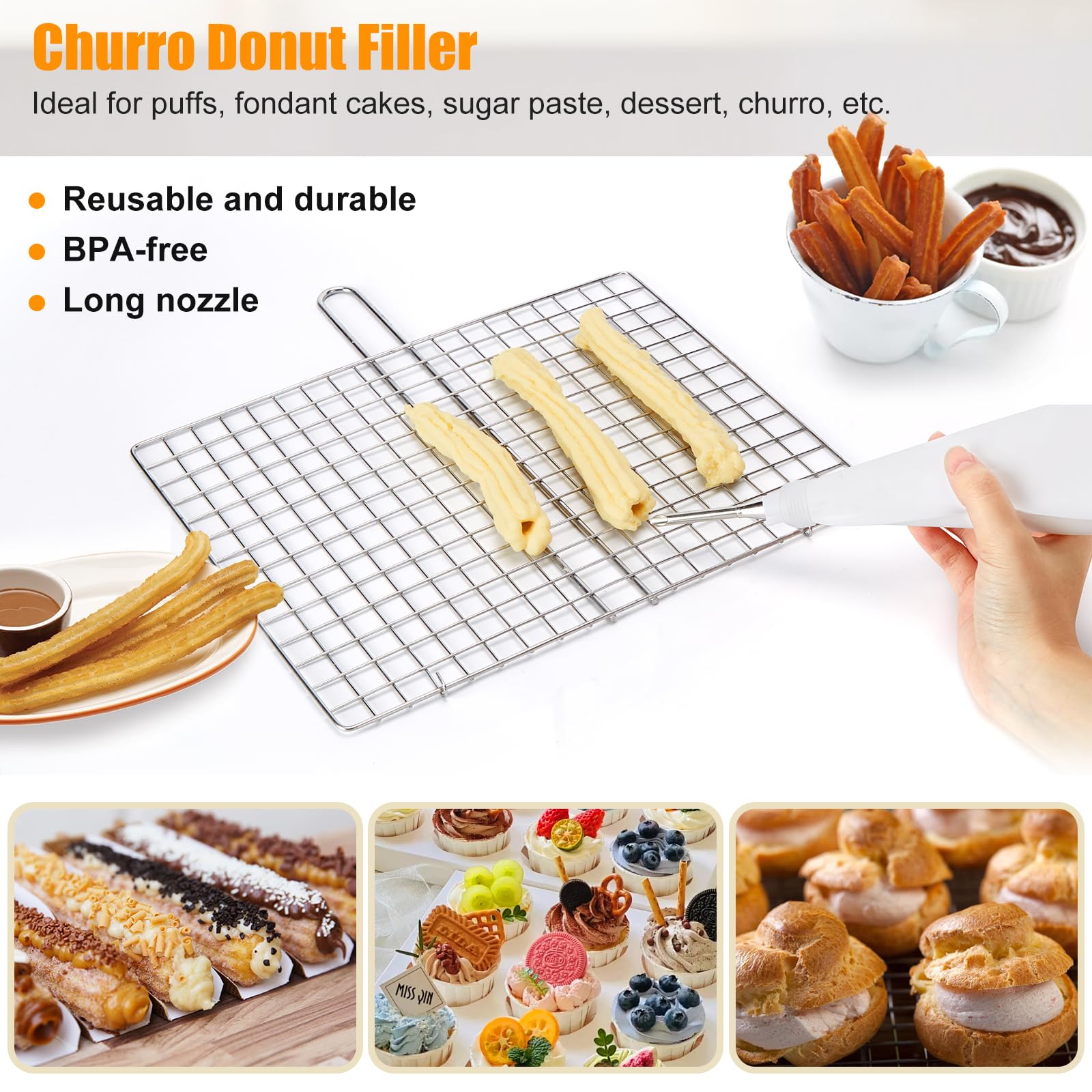 Churro Maker Kit - Hollow Churro Machine with Piping Bag, 5 Nozzles & 2 Cleaning Brushes for Homemade Churros - Perfect Gift for Baking Enthusiasts - Ideal for Parties, Family Gatherings & Holiday Treats