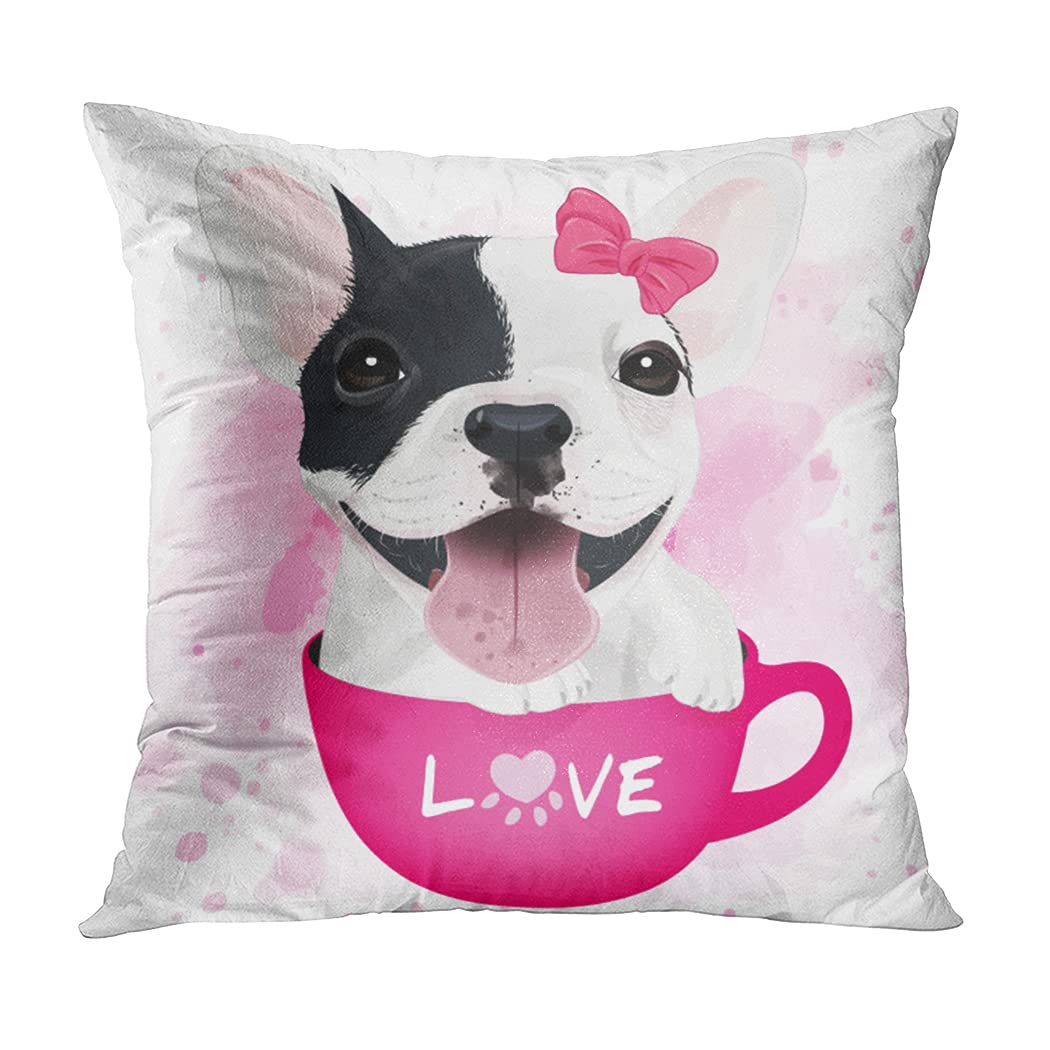 Set of 4 French Bulldog Pillow Covers 18x18 Inch - Cute Square Throw Pillow Cases for Sofa, Bed, Couch | Home Decor Accent for Living Room, Nursery & Pet Lover Gifts