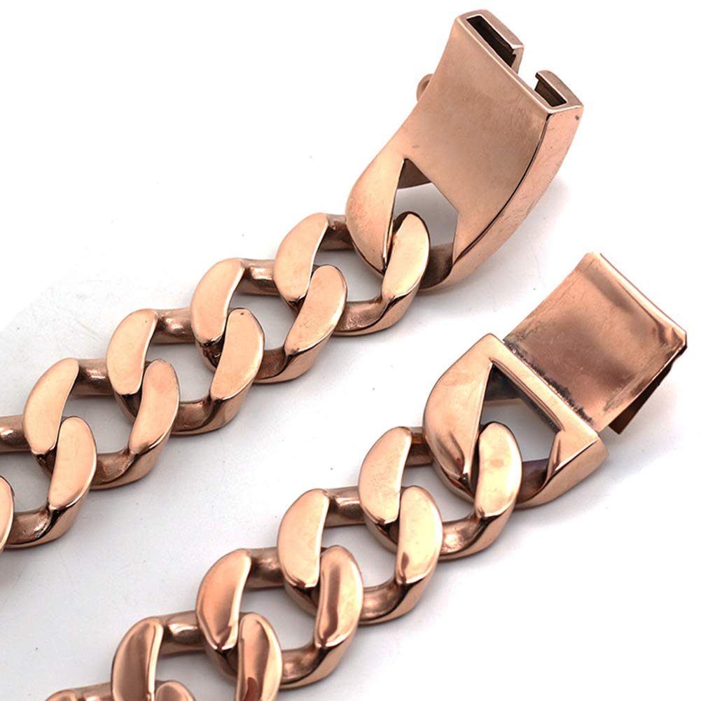 32MM Rose Gold Heavy Duty Stainless Steel Dog Collar - Adjustable Cuban Link Chain for Medium & Large Breeds Like Pitbull, German Shepherd (60CM) - Perfect for Training, Walks & Fashion Pet Accessories