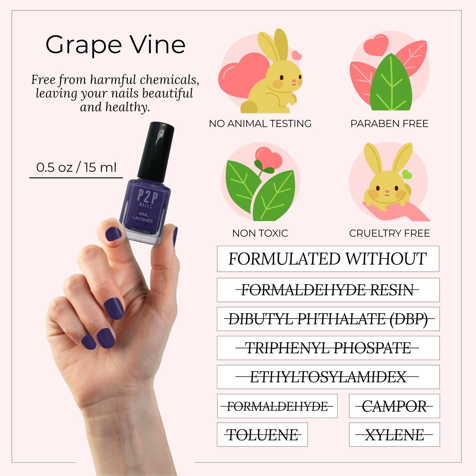 Premium Purple Nail Polish - Long Lasting Salon Quality Nail Lacquer - All Season Wear - Natural Shine (Grape Vine Color) - Perfect for Parties, Weddings & Everyday Glam