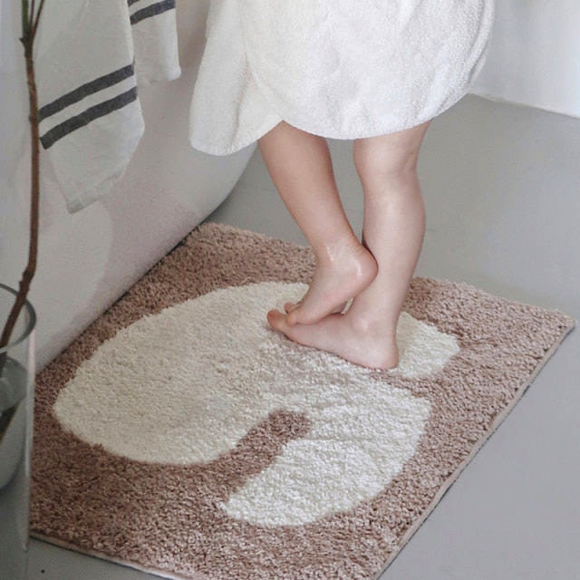 Non-Slip Color Block Contrast Shapes Bath Mat - Soft Absorbent Bathroom Rug for Kids & Adults - Perfect for Bathroom, Shower, and Vanity Areas