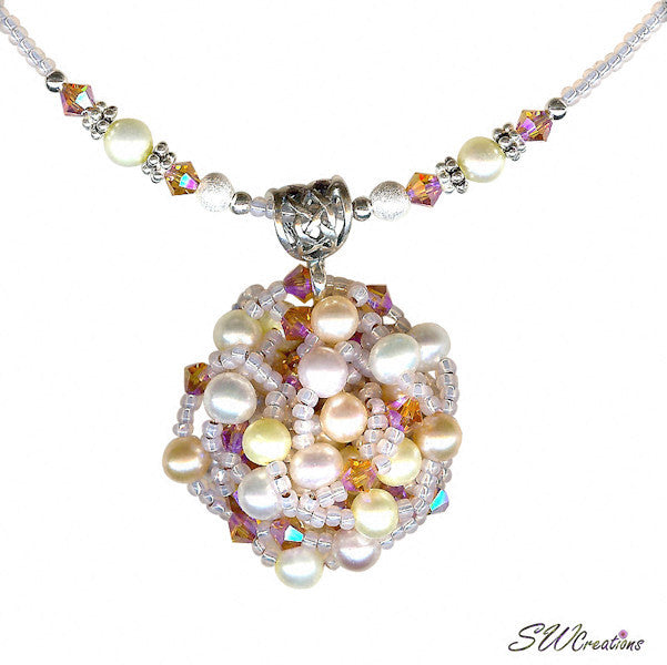Elegant Peaches and Pearls Beaded Art Necklace for Women - Handmade Bohemian Jewelry Gift for Birthday, Wedding & Special Occasions