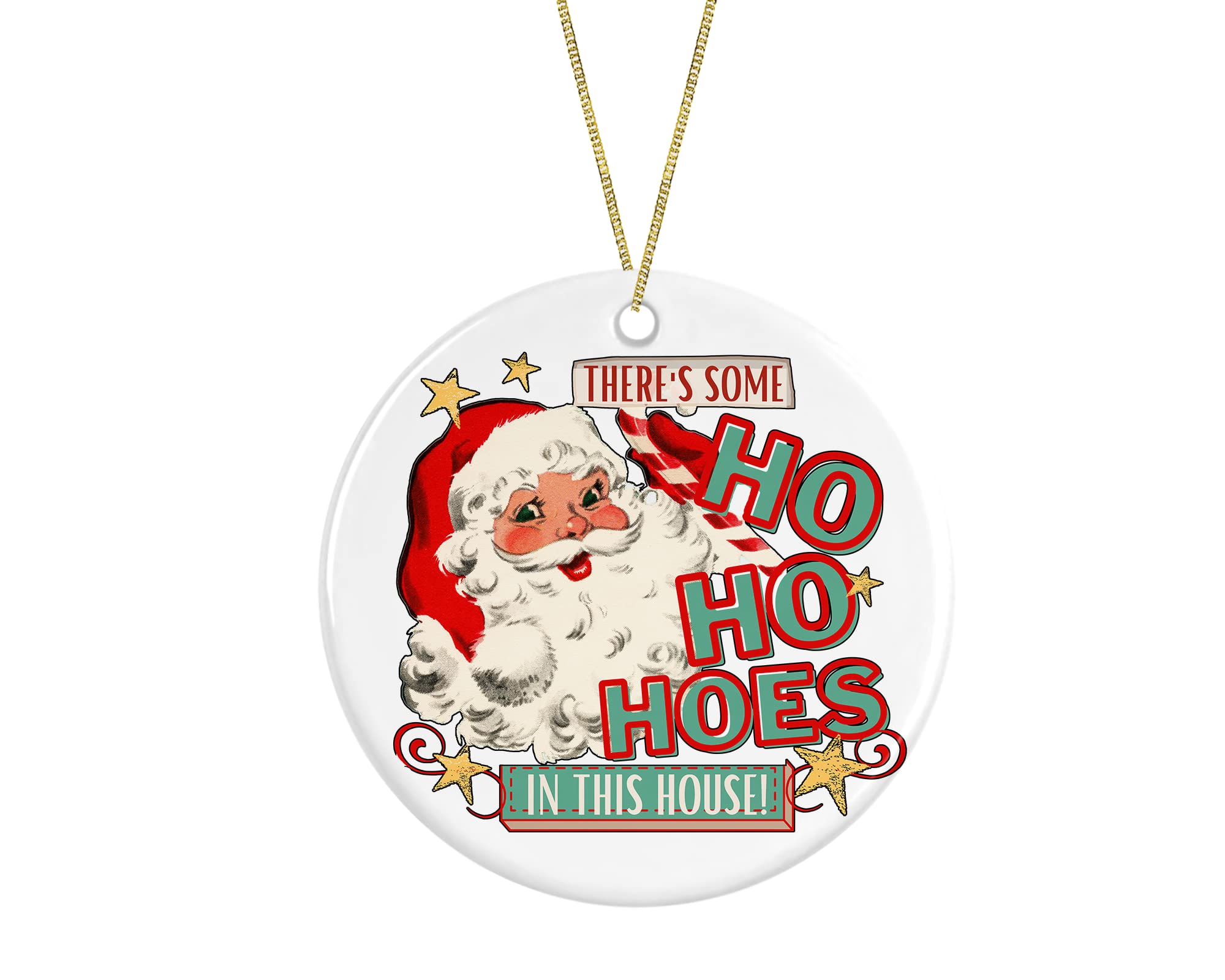 Funny Christmas Tree Ornament - Santa Porcelain with 'Some Hoes Hos in This House' Design - Perfect for Holiday Decor, Gag Gifts, and Festive Home Parties