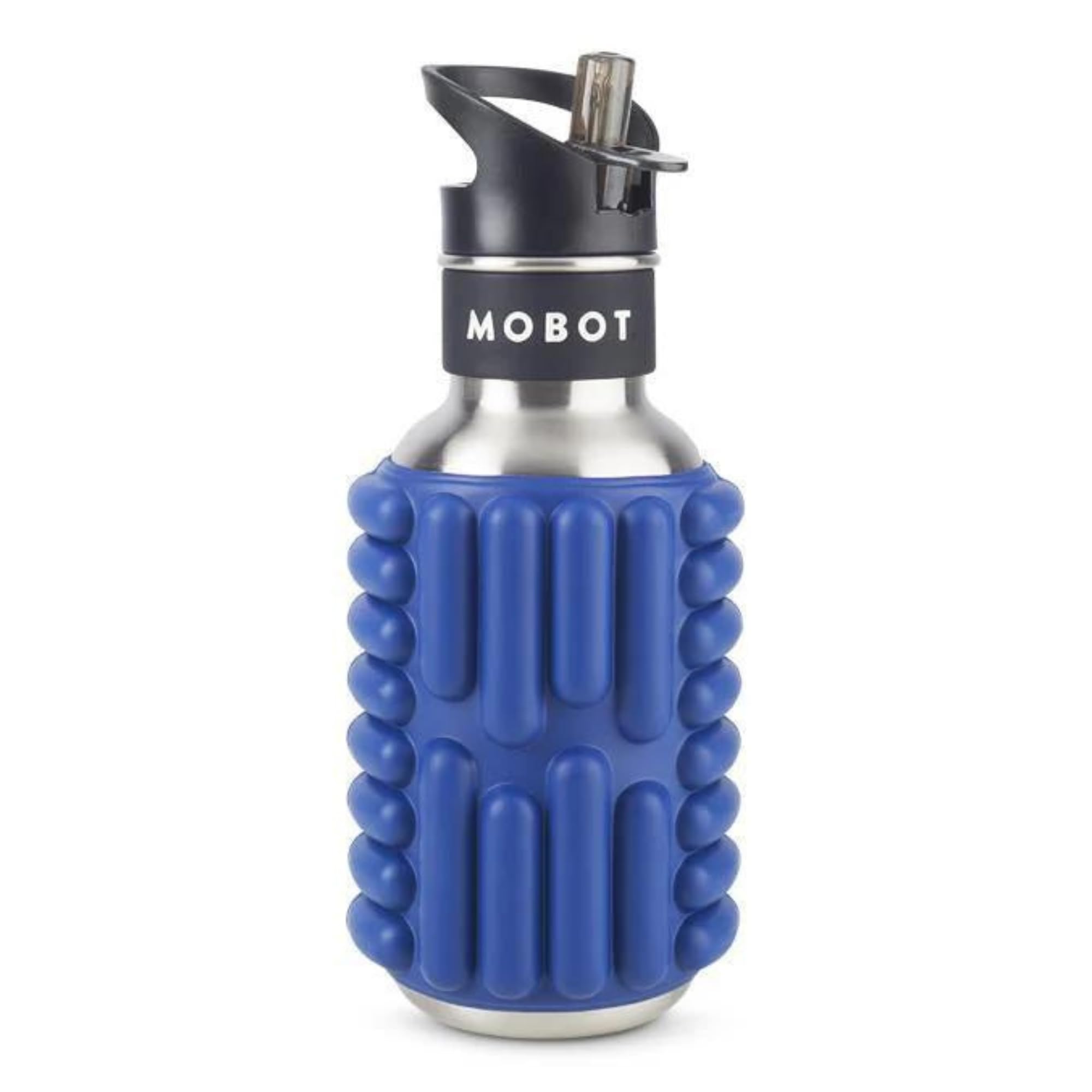 MOBOT 18 oz Insulated Stainless Steel Water Bottle with Foam Roller & Sip Straw - Portable Travel Sports Bottle for Yoga, Gym, Workout & Fitness | Perfect for Hydration & Muscle Recovery at Home, Office or Outdoor Activities