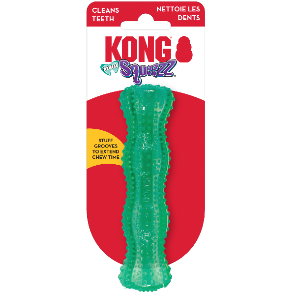 KONG Squeezz Dental Stick Dog Toy - Durable Chew Toy for Teeth Cleaning & Play - Perfect for Small, Medium & Large Dogs - Indoor & Outdoor Use