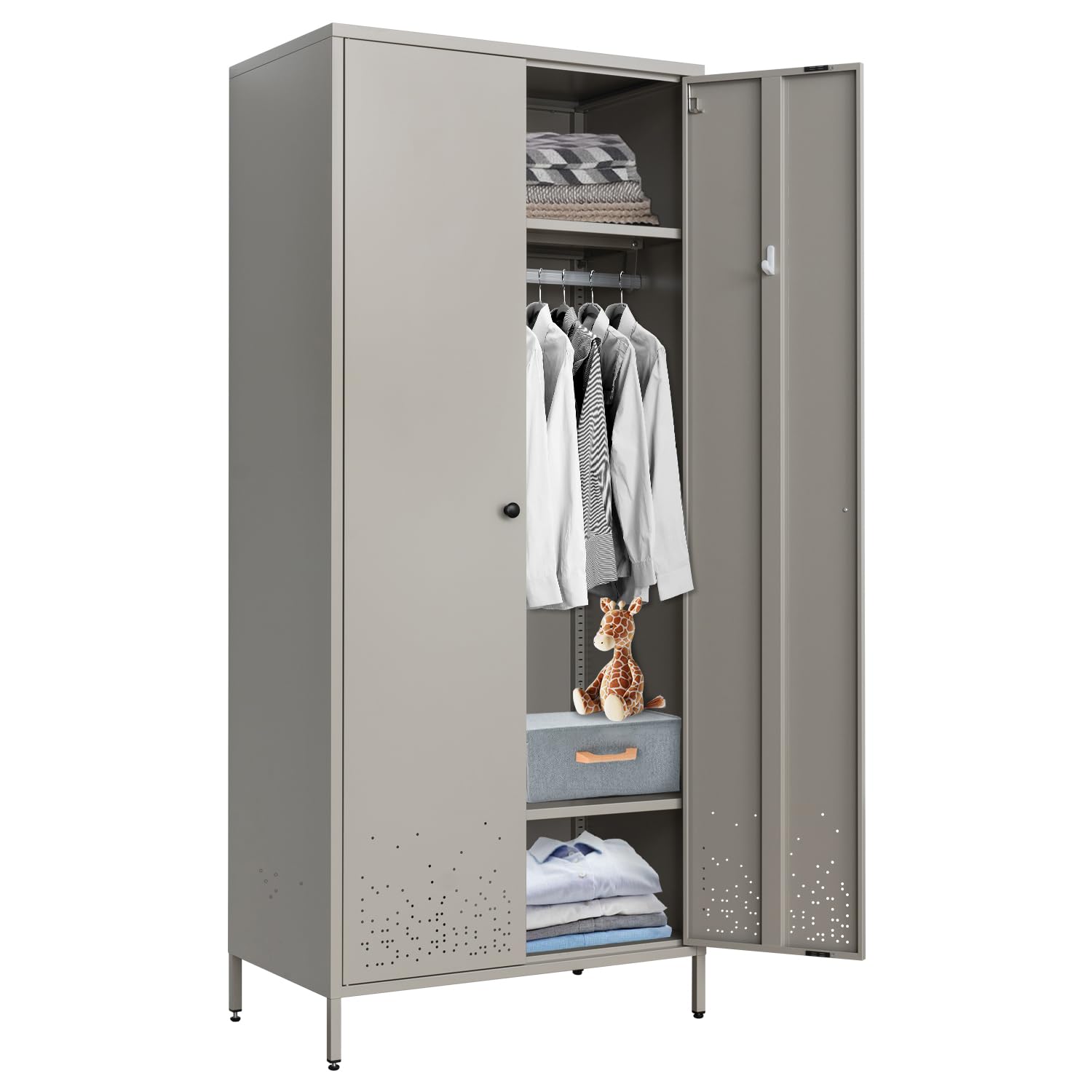 Metal Wardrobe Cabinet with Hanging Rod - Space Saving Closet Organizer for Bedroom & Laundry Room - Durable Storage Armoire in Gray | Perfect for Small Spaces, Apartments & Dorm Rooms