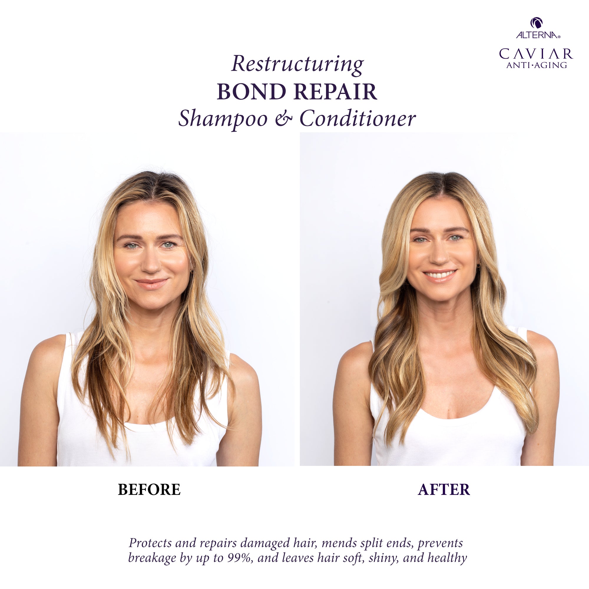 Alterna Caviar Anti-Aging Restructuring Bond Repair Shampoo & Conditioner Set (1 Liter Duo) - Hydrating Hair Treatment for Damaged, Dry & Color-Treated Hair - Salon-Quality Repair at Home