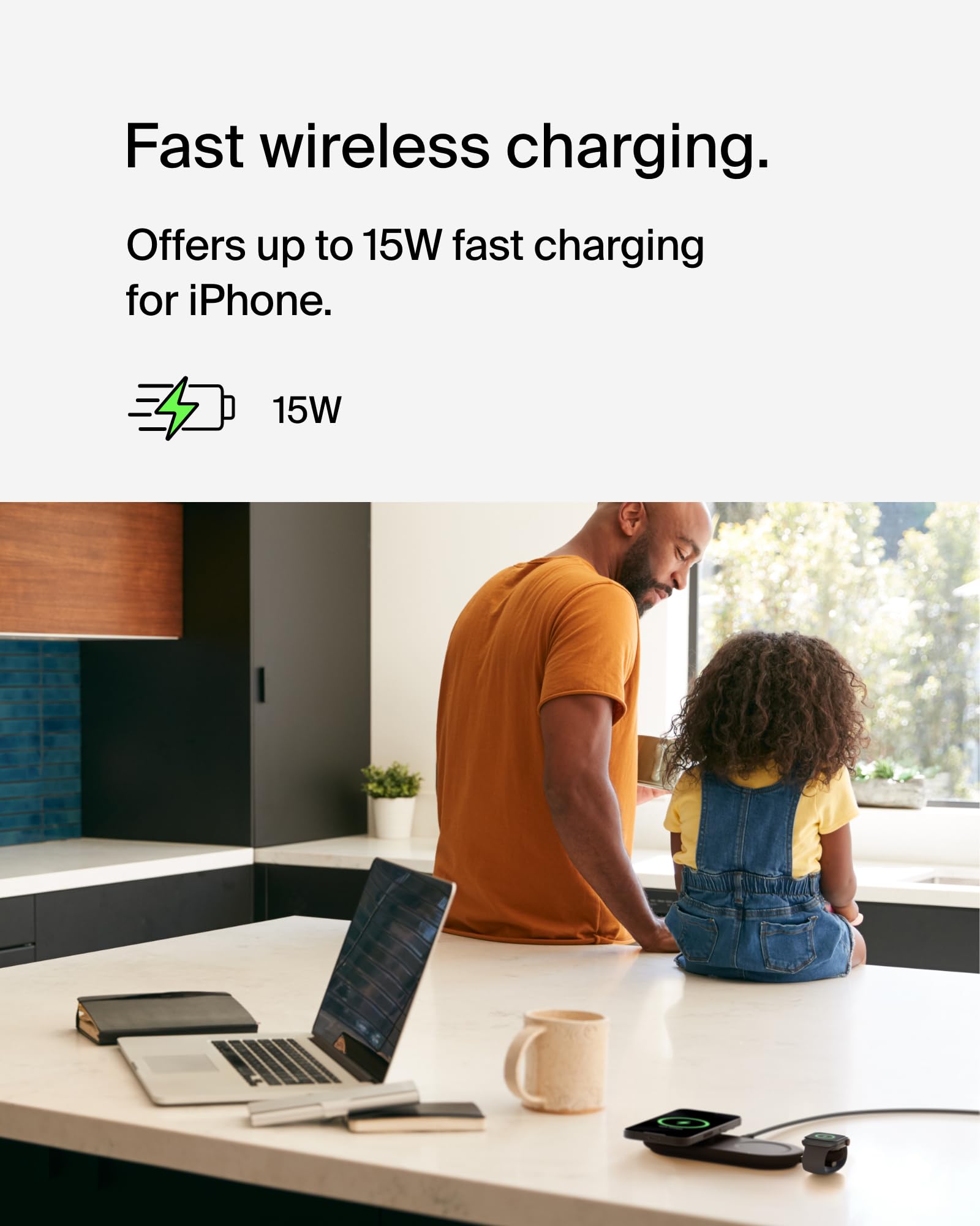 Belkin 3-in-1 MagSafe-Compatible Wireless Charging Pad with Qi2 15W Fast Charging - iPhone Charger Station for iPhone 16/15/14 Series, AirPods & Apple Watch - Perfect for Home, Office & Travel - Black