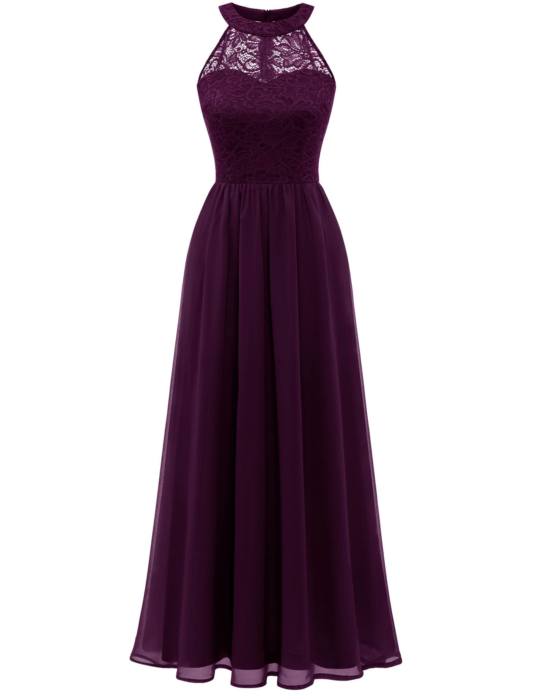 Wedtrend Women's Formal Prom Dress - Elegant Halter Neck Long Gown with Floral Lace for Bridesmaid, Evening Party, Wedding Guest & Special Occasions