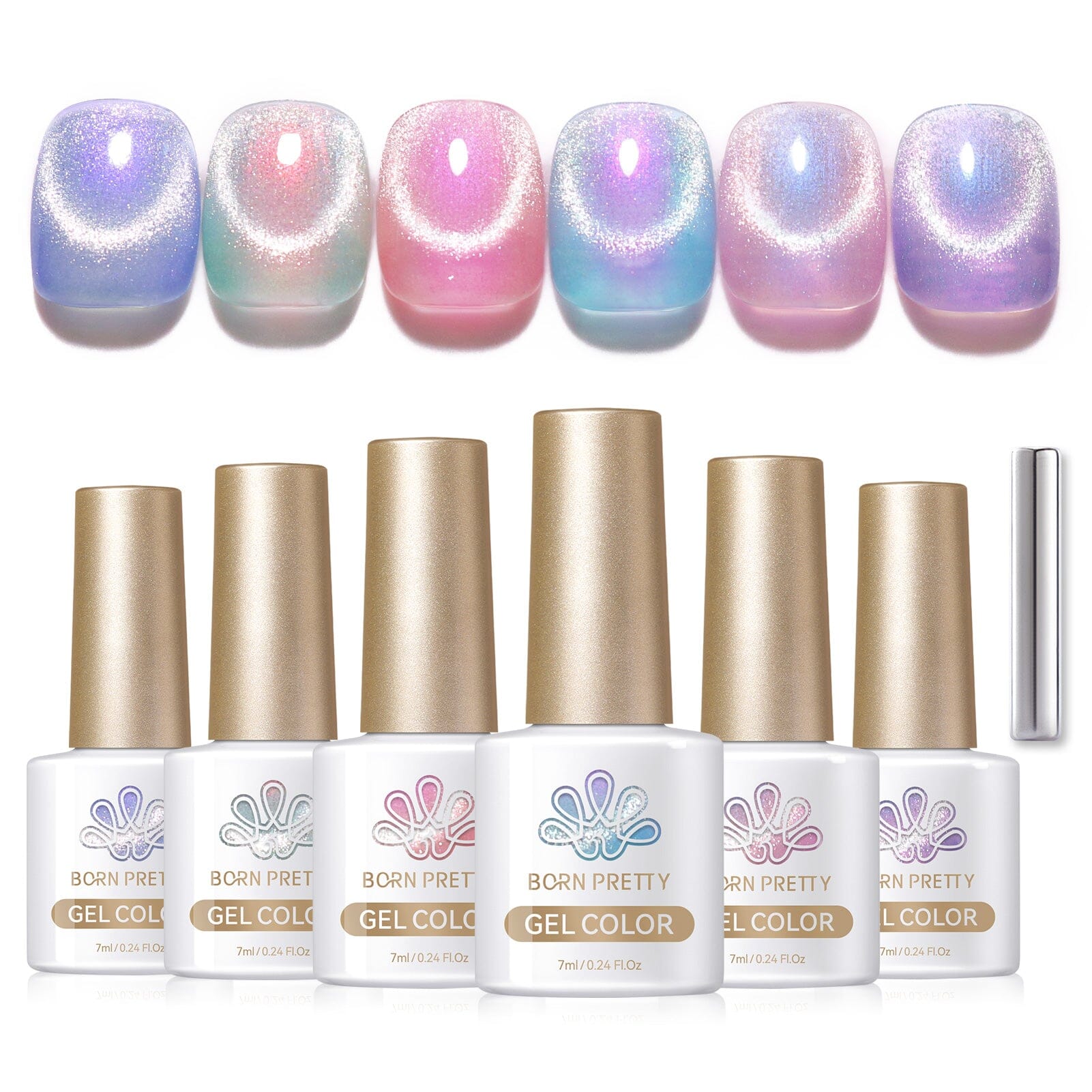 6 Colors Aurora Cat Magnetic Gel Polish Set - 7ml Nail Art Kit for Long-Lasting Manicures at Home or Salon