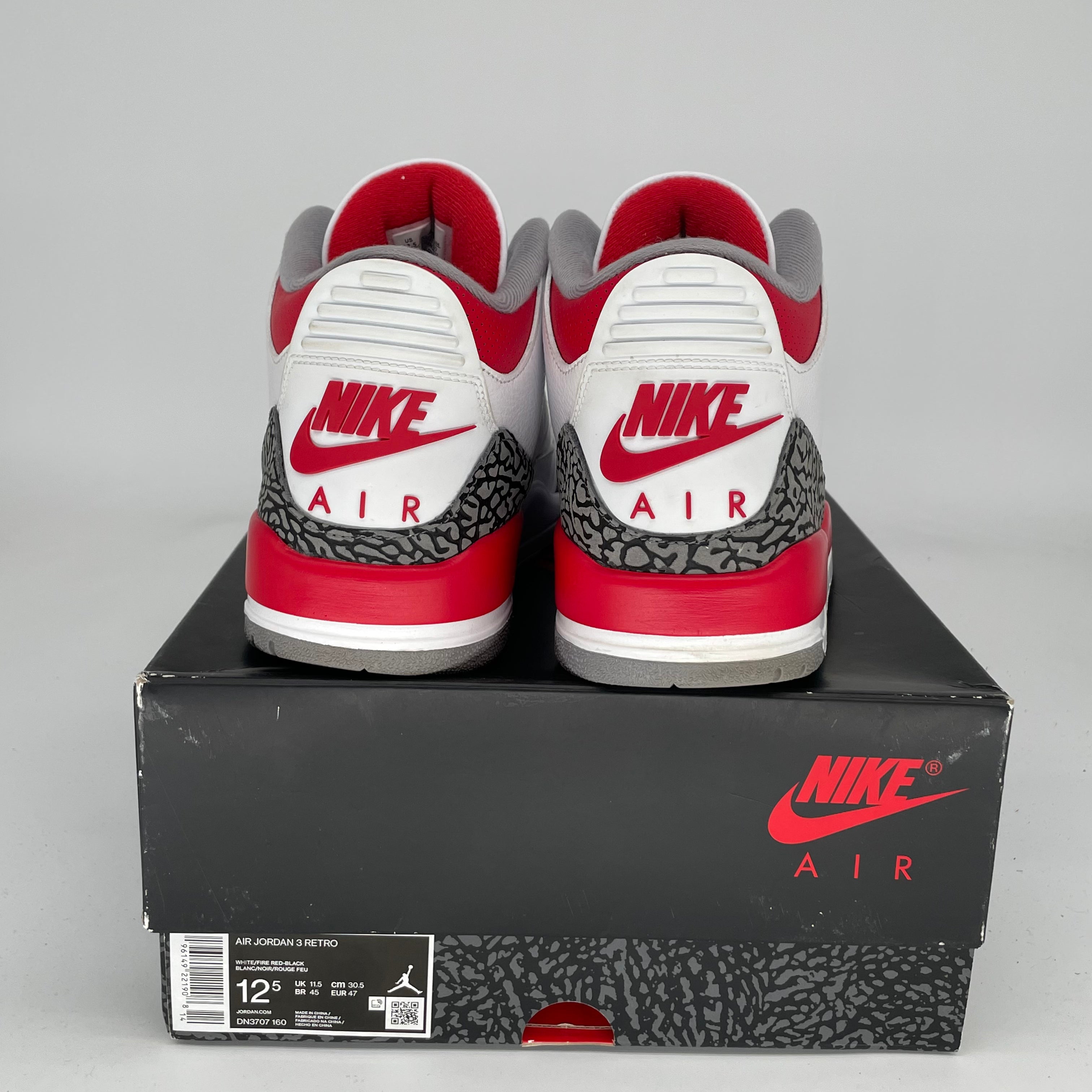 Original Air Jordan 3 Retro 'Fire Red' Men's Basketball Shoes Size 12.5 DN3707-160 - Perfect for Sneaker Collectors & Streetwear Fashion
