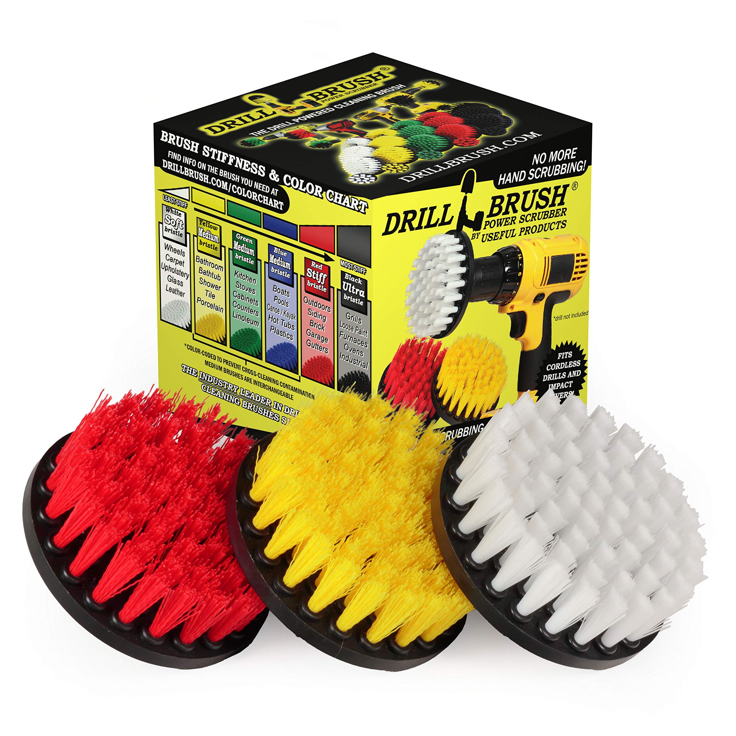 Drill Brush Cleaning Kit - Soft, Medium & Stiff Scrub Brushes for Bathroom, Shower, Tub & Outdoor Cleaning | Includes Leather, Mirror & Glass Cleaners | Perfect for Bath Mats, Garden Statues & Household Deep Cleaning