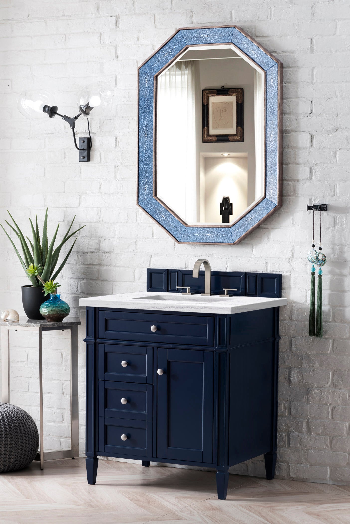 Brittany 30-Inch Single Bathroom Vanity with Victory Blue Base & 3CM Arctic Fall Solid Surface Countertop - Perfect for Modern Bathroom Remodeling and Small Space Solutions