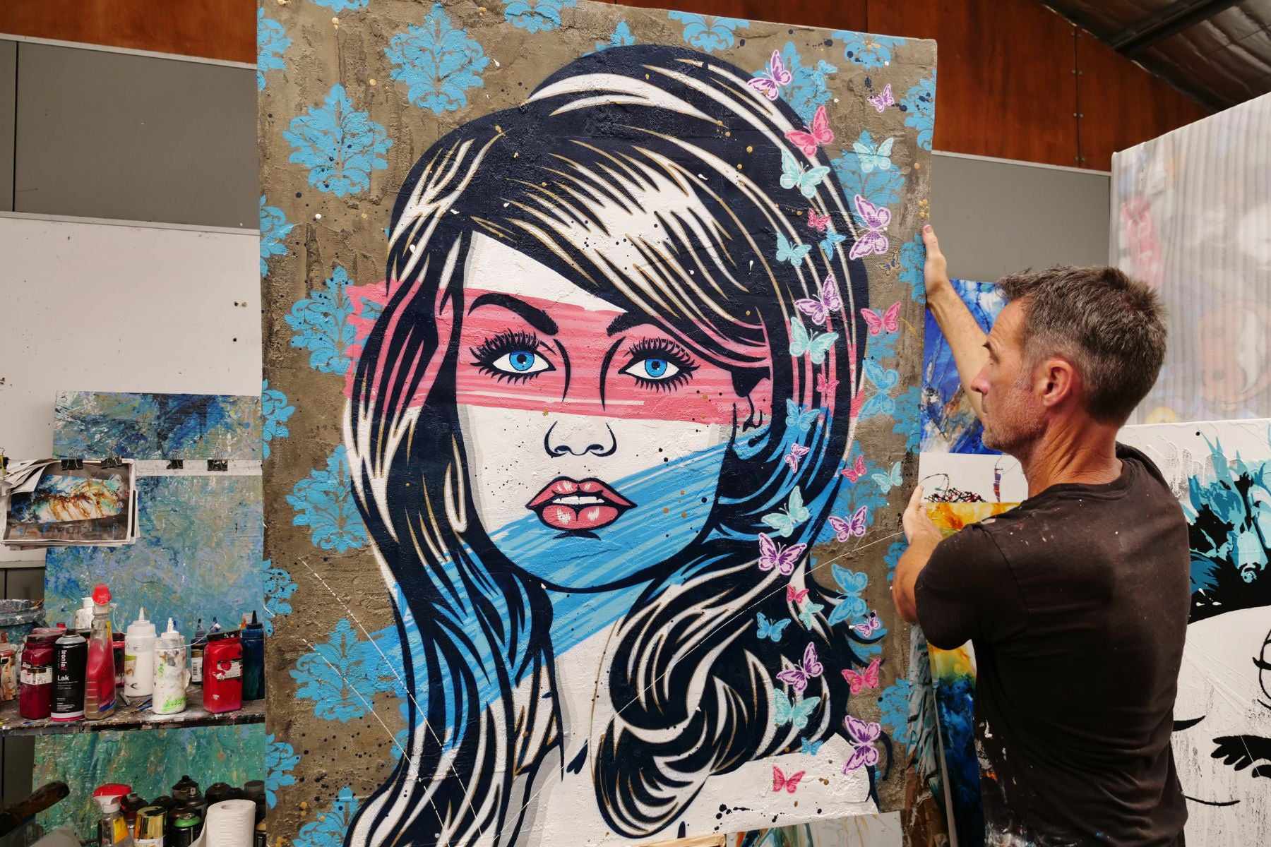 120cm x 150cm Cotton Kandy Urban Pop Art Painting - Beautiful Woman Industrial Concrete Wall Decor for Living Room, Bedroom & Office