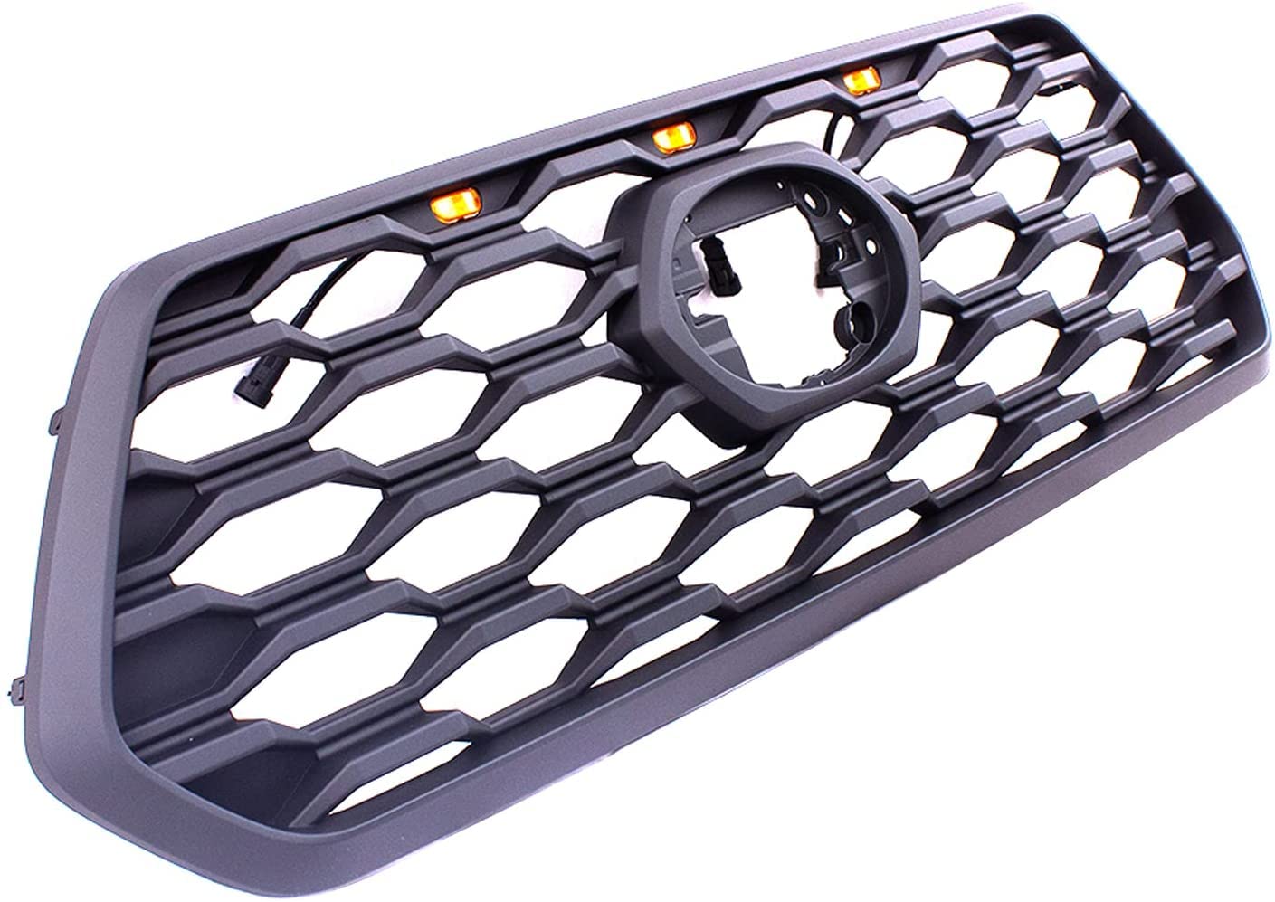 Honeycomb Style Front Replacement Grill for 2016-2023 Toyota Tacoma - Matte Black Grille with 3 LED Amber Lights (No Logo) | Off-Road Upgrade & Custom Truck Accessory