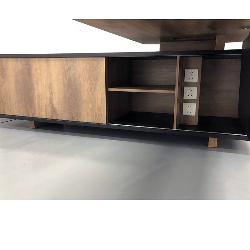 EASTON Executive Desk with Left Return 2.2m to 2.4m - Warm Oak & Black Finish - Modern Office Desk for Home & Business Workspaces
