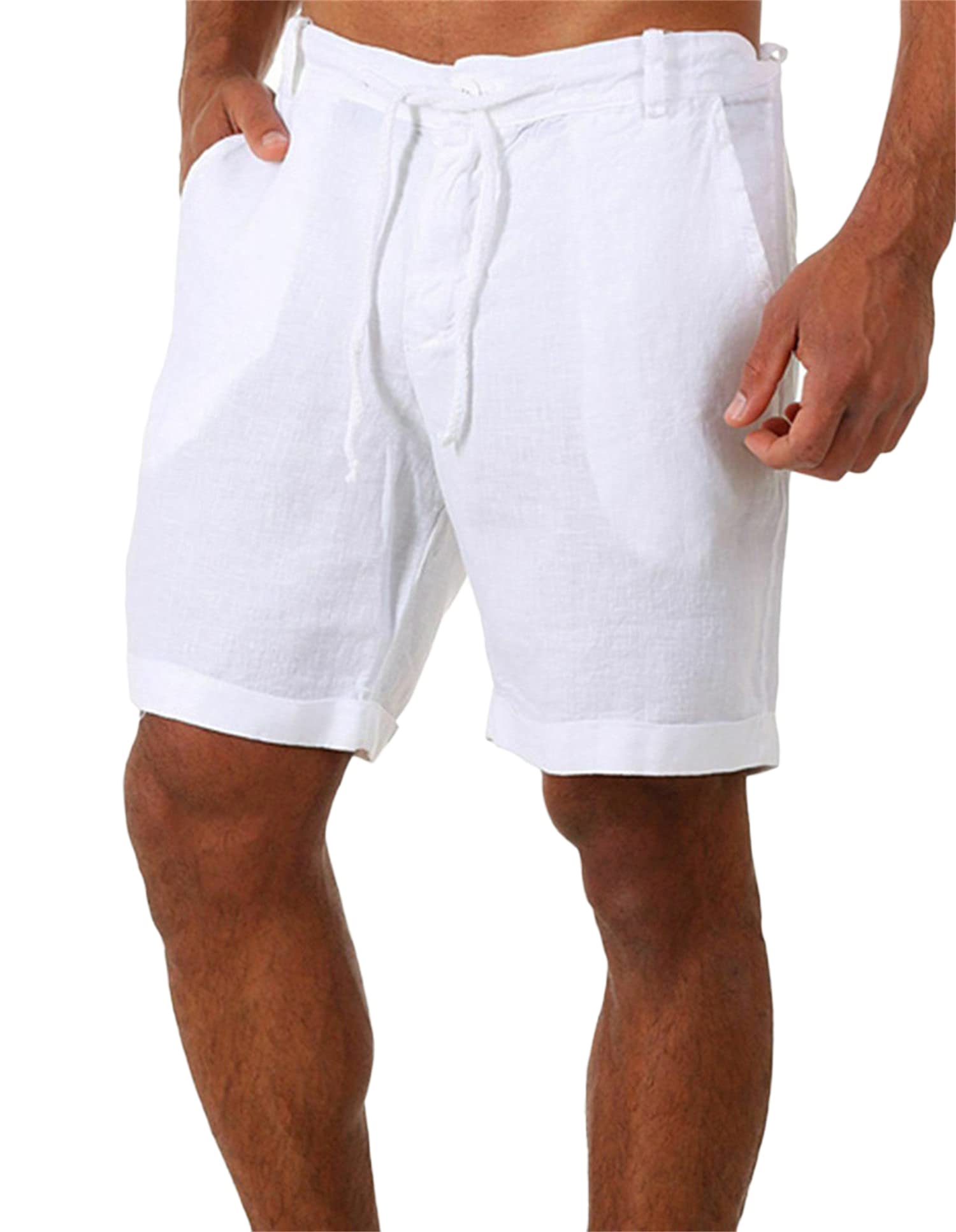 **Men's Linen Cotton Athletic Shorts - Lightweight Slim-Fit Summer Shorts with Lacing Waist & Pockets | Gym, Running, Casual Wear**