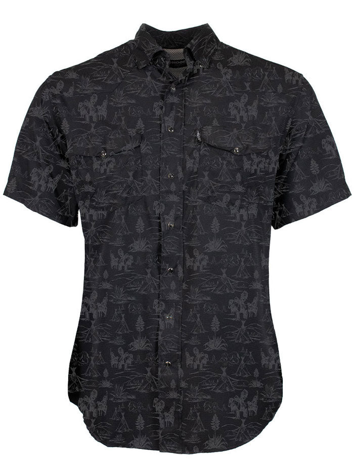 Hooey HT1861BKPR Men's Short Sleeve Pearl Snap Western Shirt - Black SOL Print for Cowboy, Rodeo & Outdoor Wear - Perfect for Ranch Work, Country Concerts & Casual Style