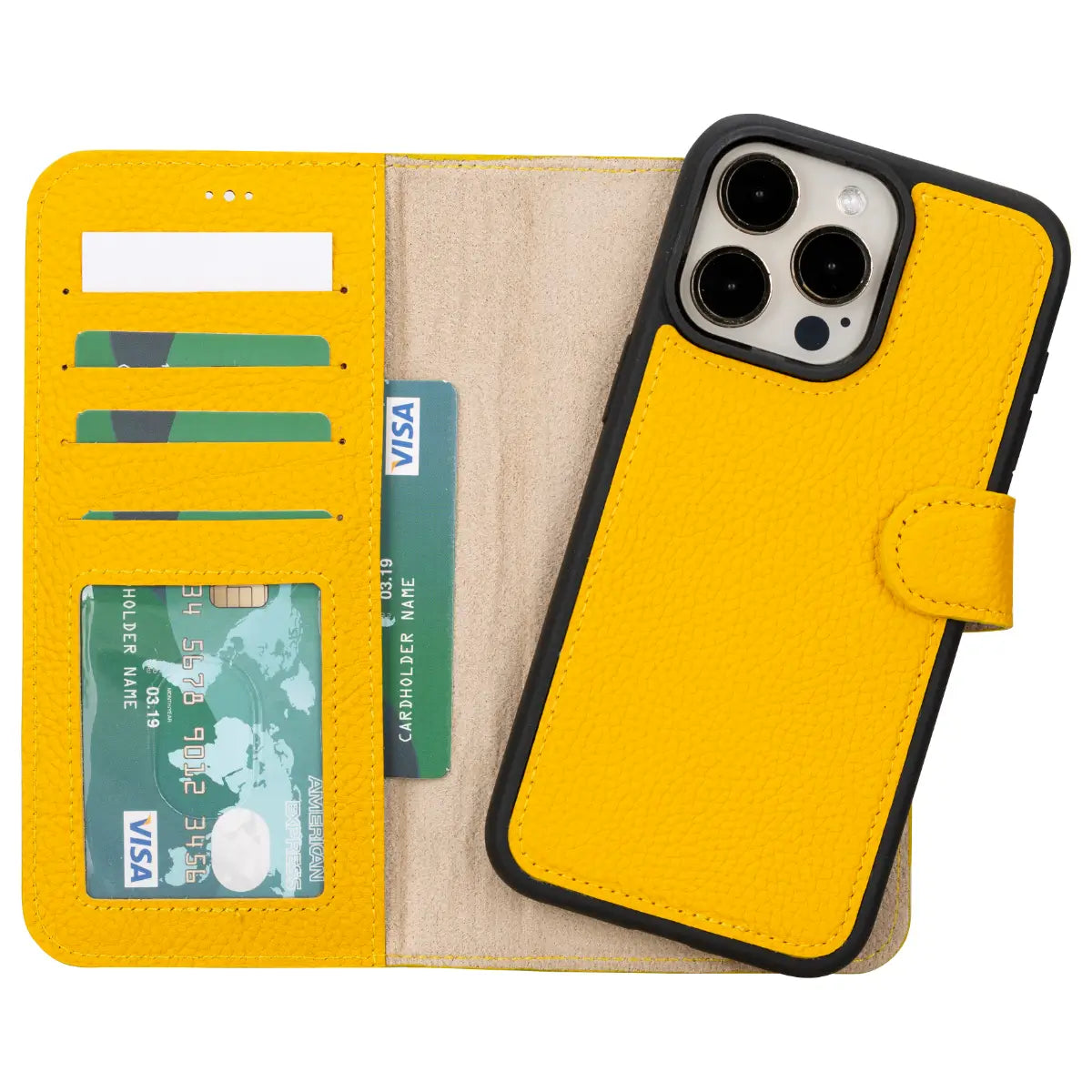 Premium Yellow Leather Wallet Case for iPhone 16 Pro - Slim Protective Cover with Card Slots | Perfect for Everyday Use, Travel & Business (6.1 inch)