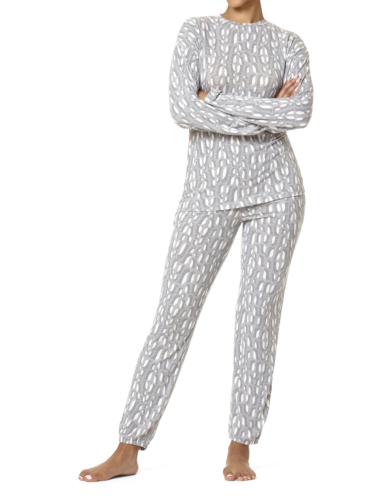 HUE Women's 2-Piece Pajama Set - Long Sleeve Tee & Jogger Pants - Soft Sleepwear for Women - Perfect for Lounging, Sleeping & Relaxing at Home