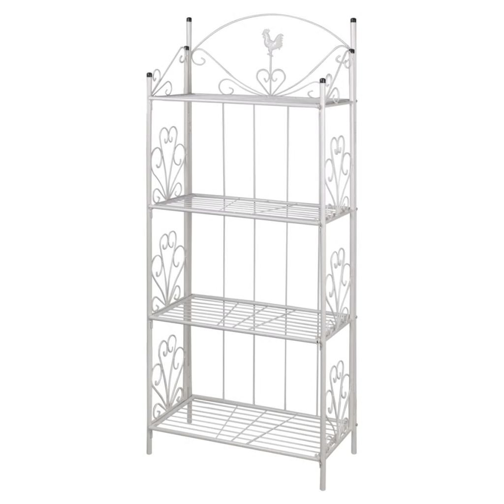 4-Tier Metal Plant Stand with Scrollwork Design - Indoor/Outdoor Flower Display Shelf, Home Storage Organizer (White, 24.2