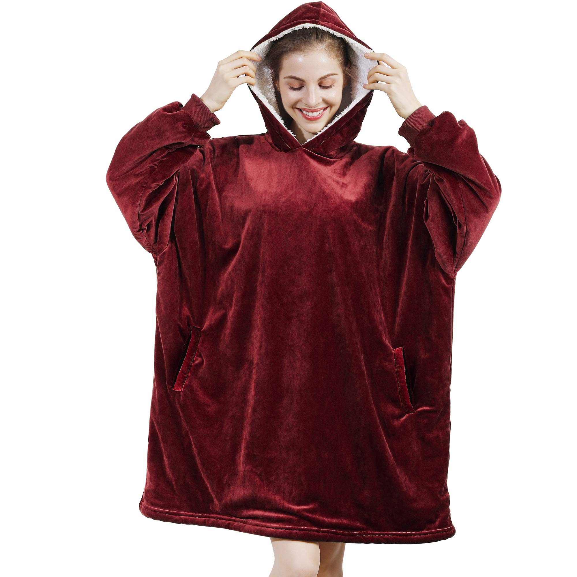 Cozy AmyHomie Sherpa Hooded Blanket Sweatshirt - Oversized Wearable Fleece Hoodie for Women, Men & Kids | Perfect for Lounging, Camping & Netflix Nights
