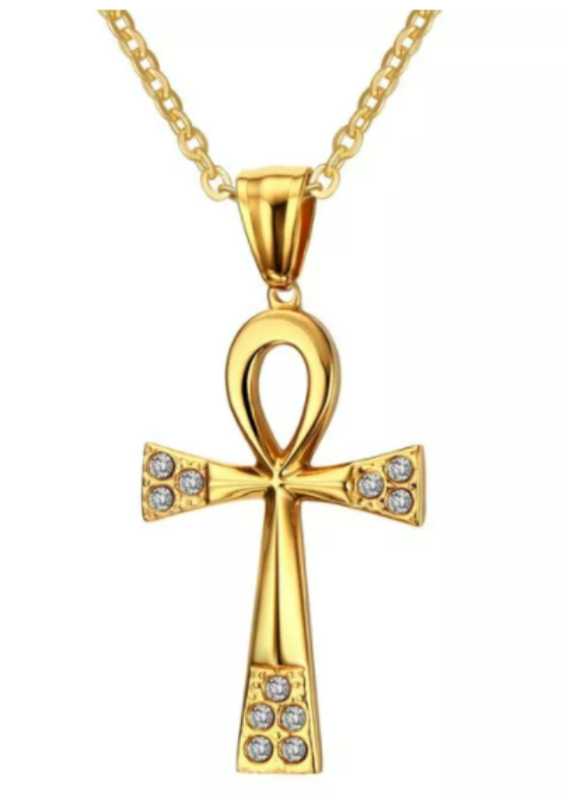 Egyptian Cross Necklace for Men - 14K Gold Pendant with Chain - Perfect for Gifts, Religious Occasions & Fashion Accessories