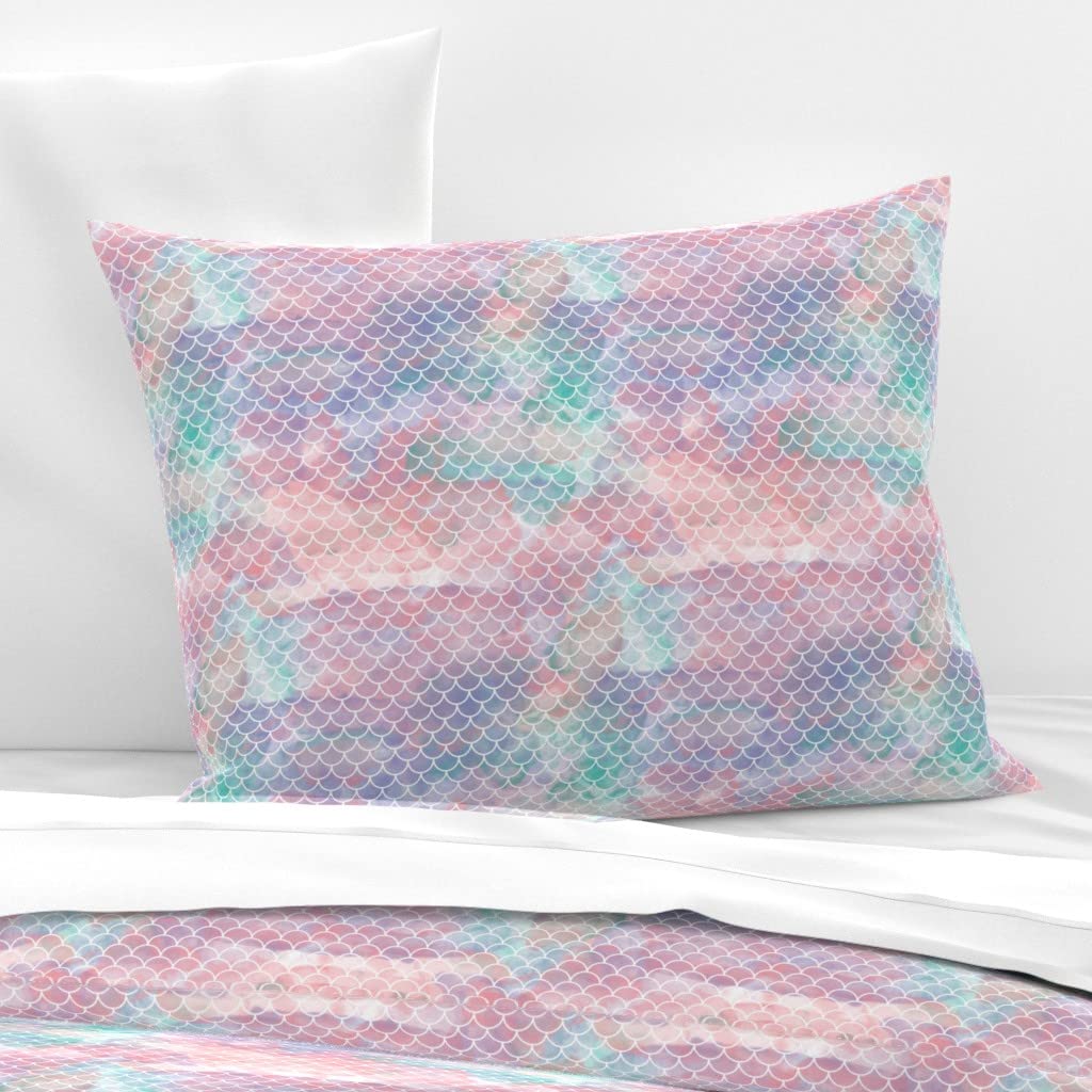 Custom Watercolor Mermaid Scales Print Cotton Sateen Standard Sham - Ocean Fish Themed Decorative Pillowcase for Coastal Bedroom Decor & Mermaid Lover Gift