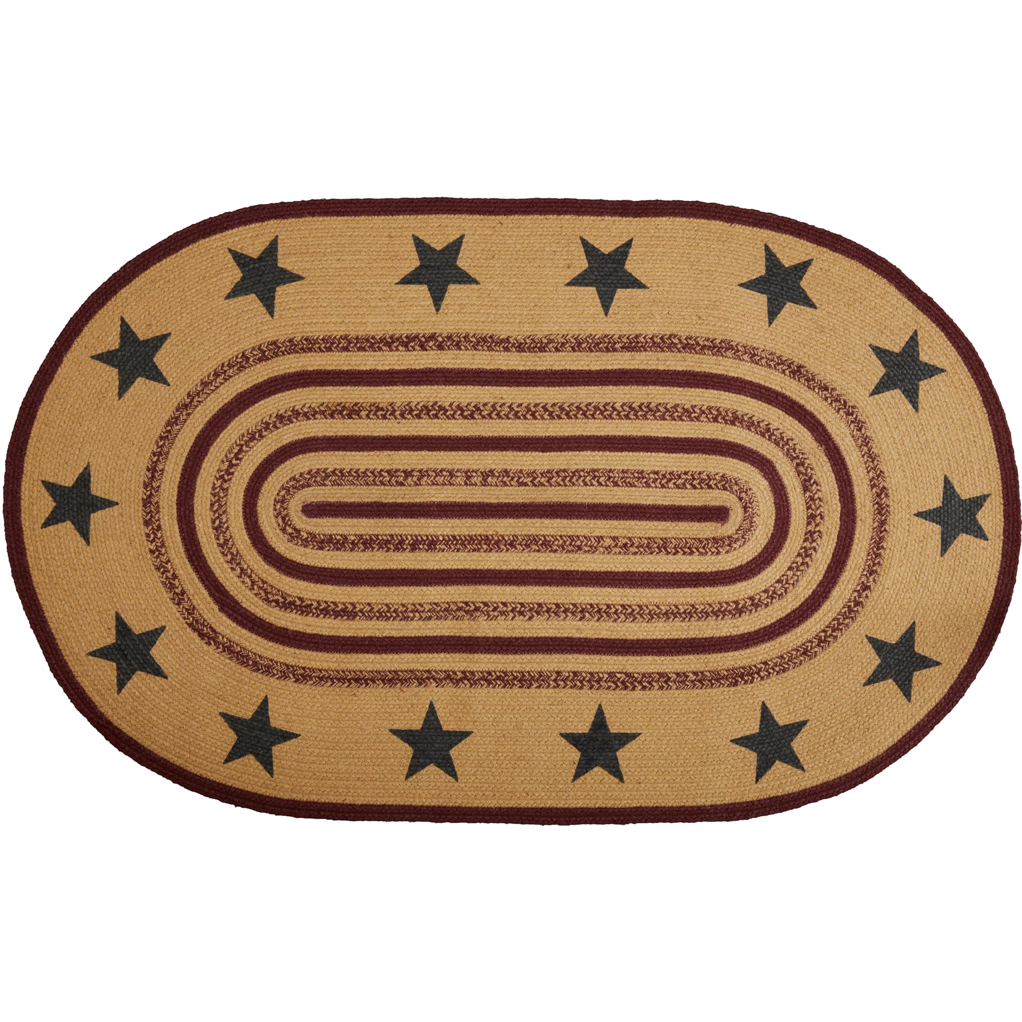 VHC Brands Potomac Jute Rug Oval Stencil Stars with Non-Slip Pad 36x60 - Natural Fiber Boho Chic Area Rug for Living Room, Bedroom, and Home Decor