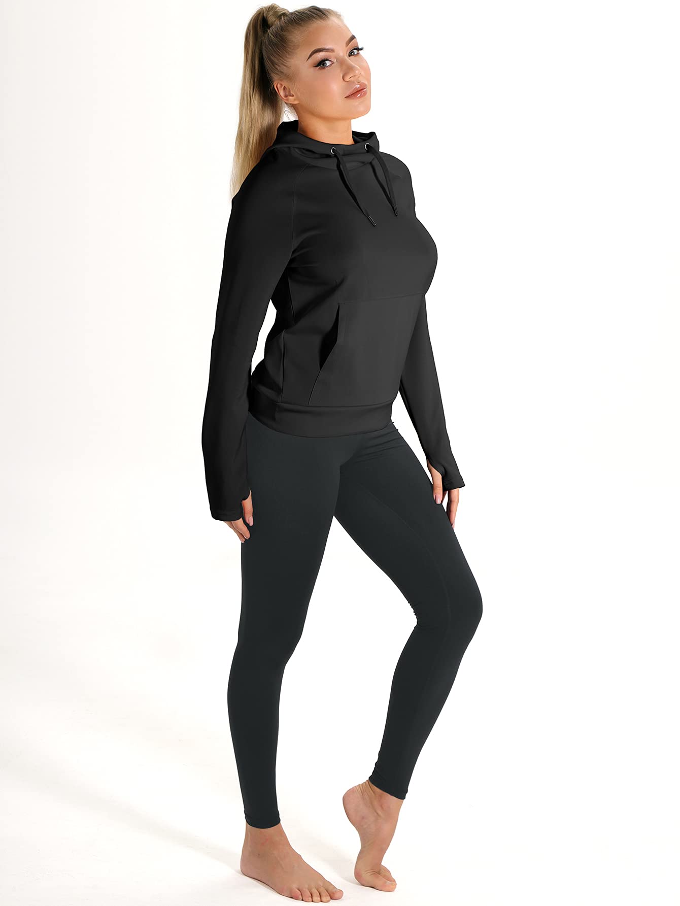Icyzone Women's Workout Hoodie - Athletic Running Pullover Long Sleeve Shirt with Pocket & Thumb Holes | Gym, Jogging & Outdoor Activities