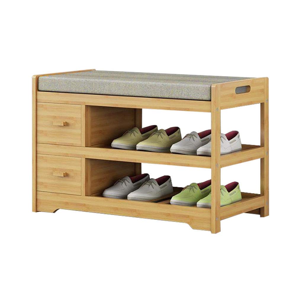 GUONING-L Modern Shoe Storage Bench with Drawer - Bamboo Seat Shoe Rack Cabinet for Hallway & Entryway | Space-Saving Shoe Organizer for Small Apartments & Closet Organization