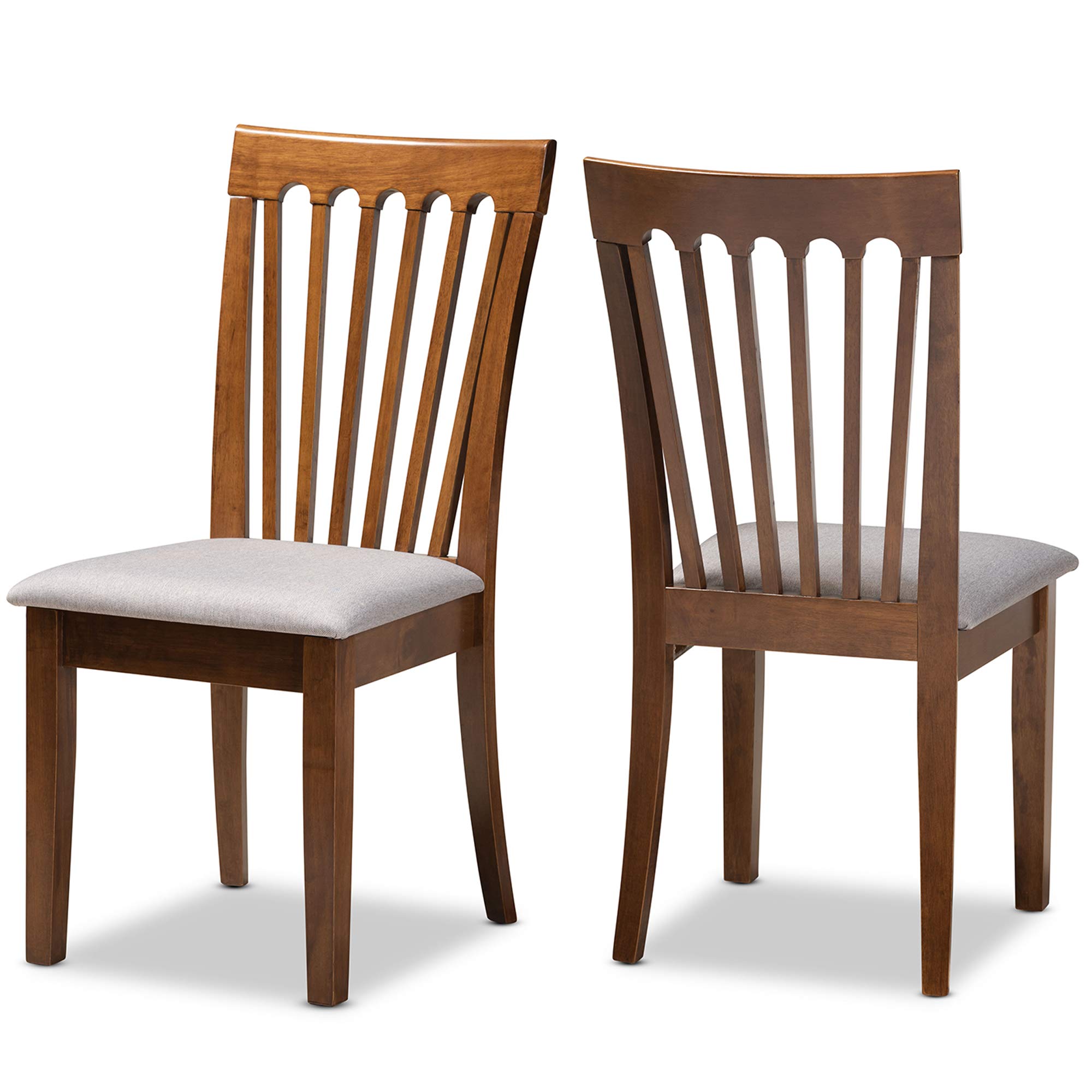 Baxton Studio Minette 2-Piece Dining Chair Set - Grey Fabric Upholstered with Walnut Brown Wood Finish - Modern Kitchen & Dining Room Furniture for Home Decor