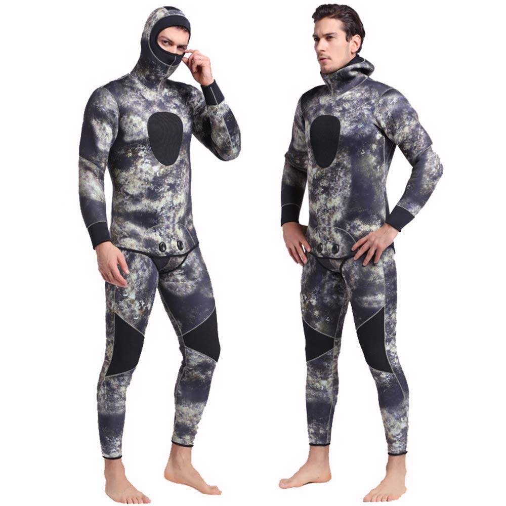 Premium 5mm Camouflage Neoprene Wetsuit for Men - Spearfishing, Scuba Diving & Snorkeling Gear - Warm & Durable Hooded Diving Suit for Ocean Adventures