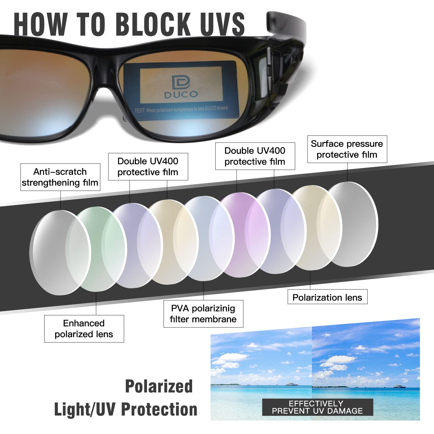 DUCO Fit Over Polarized Sunglasses for Men & Women - UV Protection Wraparound Sunglasses DC8965 | Perfect for Driving, Outdoor Sports & Everyday Sun Protection