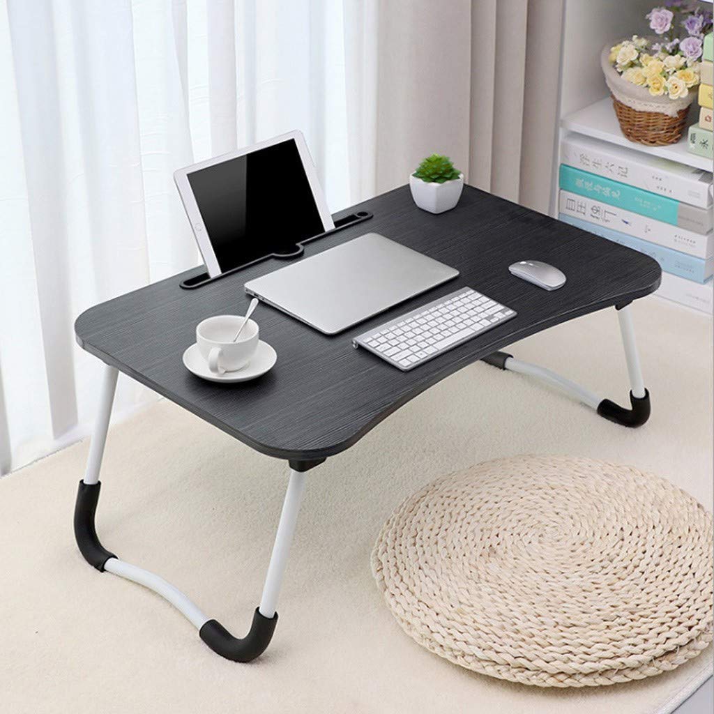 Foldable Laptop Bed Table with Tablet Stand - Portable Breakfast Tray for Eating, Working & Studying - Round Corner PC Desk for Home Office, Dorm & Sofa Use - Multifunctional Folding Desk (Black)