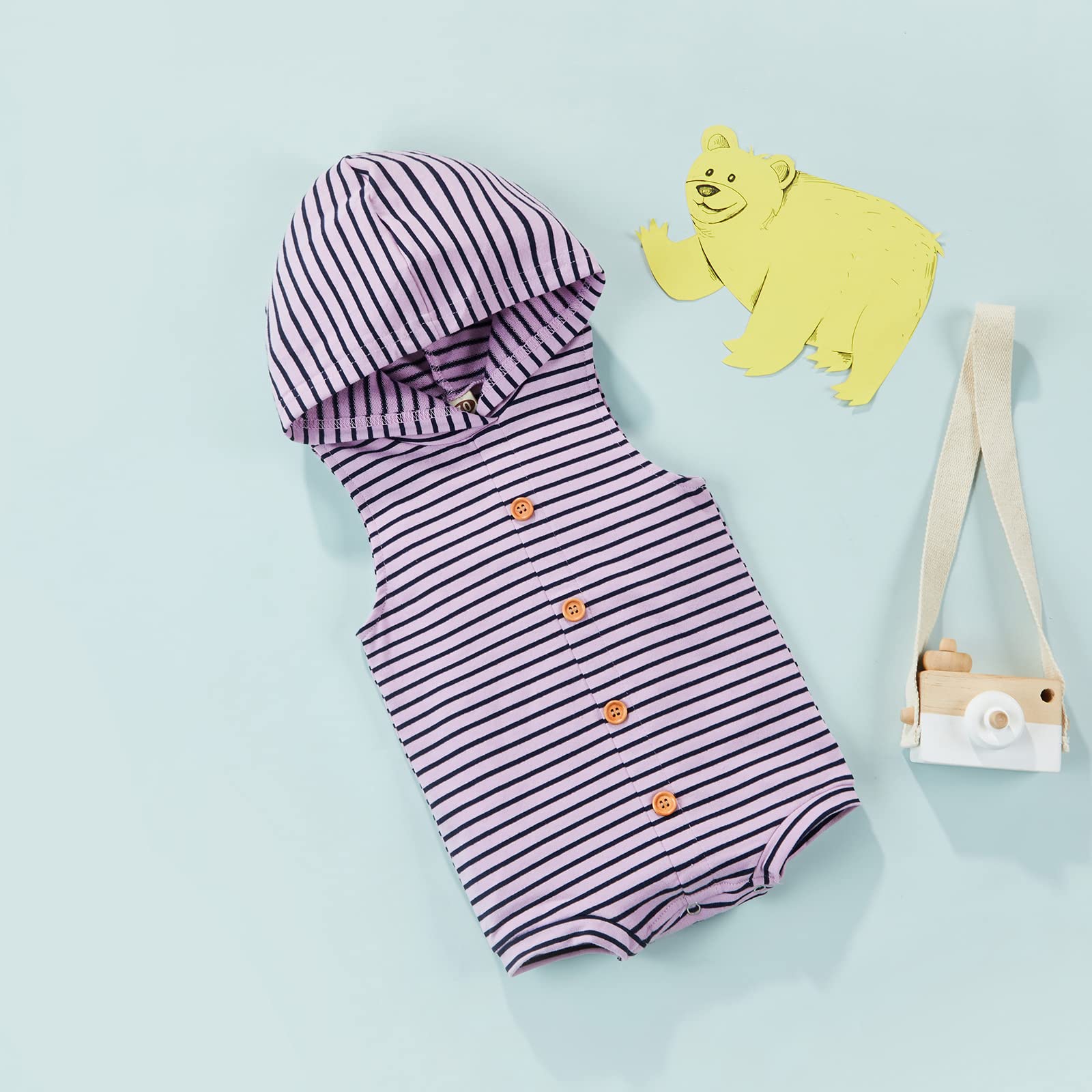Newborn Baby Hooded Romper - Sleeveless Striped Skull Jumpsuit for Boys & Girls | Summer & Fall Outfit | Perfect for Playdates, Photoshoots & Casual Wear