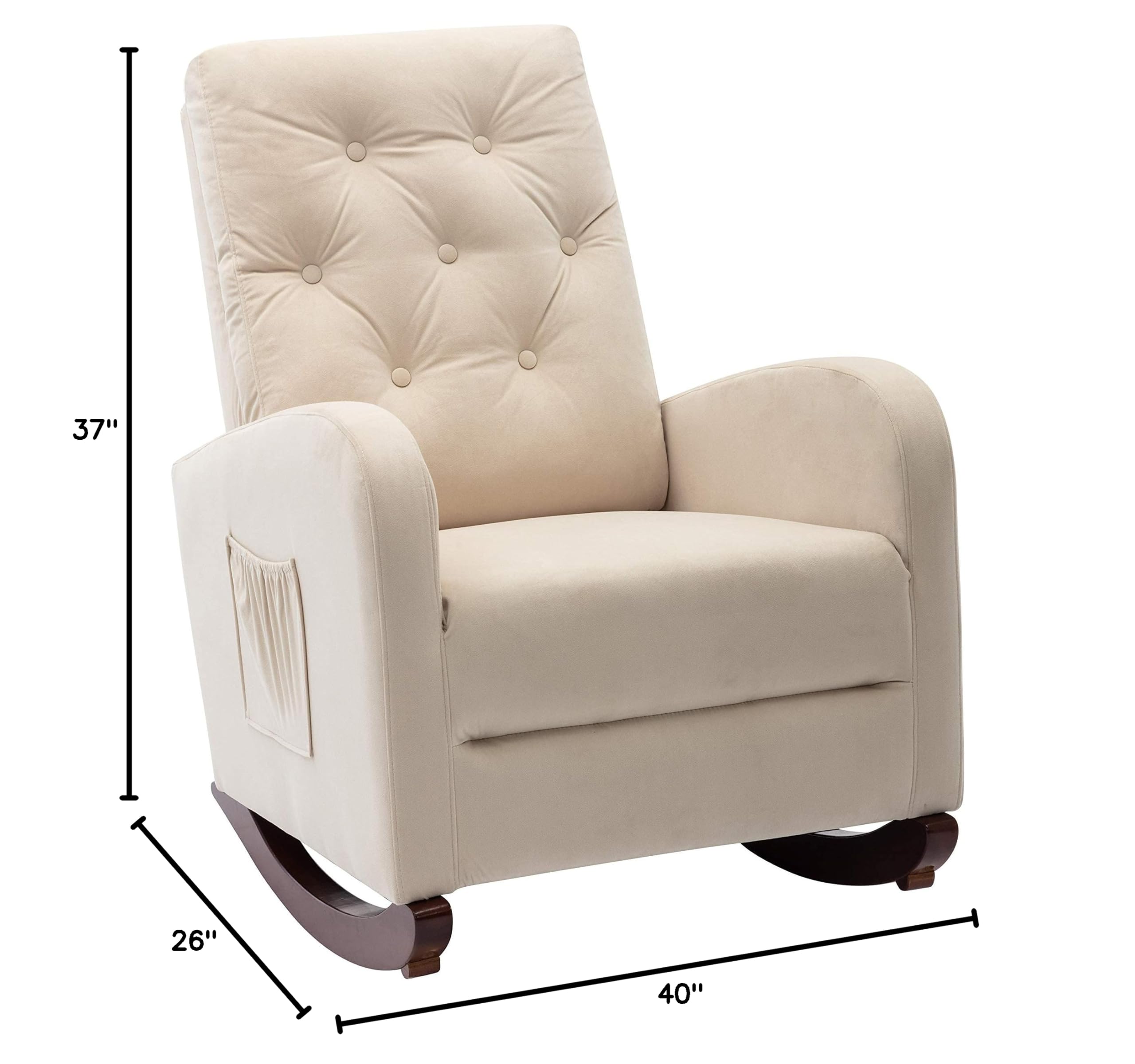 HomVent Baby Nursery Rocking Chair - High Back Comfortable Rocker with Padded Seat, Modern Armchair for Breastfeeding & Relaxing (Beige) | Perfect for Nurseries, Bedrooms & Living Rooms