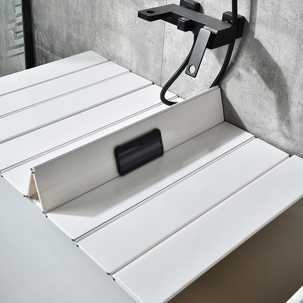 Adjustable Foldable Bathtub Cover - Waterproof Shutter Tray & Laptop Desk 2-in-1 - White Dust-Proof Bath Tub Organizer (105x140cm/41.3