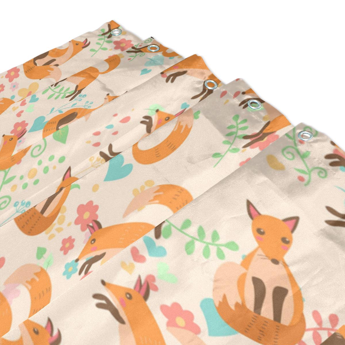 ALAZA Cartoon Fox Shower Curtain 60x72 Inch Waterproof Polyester Bathroom Decor with Hooks - Cute Animal Theme for Kids & Nursery Bathroom Accessories